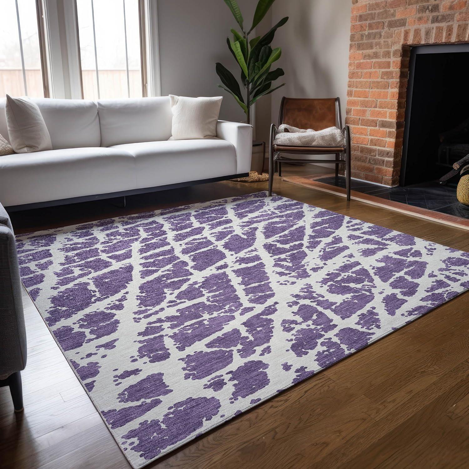 Purple and White Synthetic Flat Woven 9' x 12' Area Rug