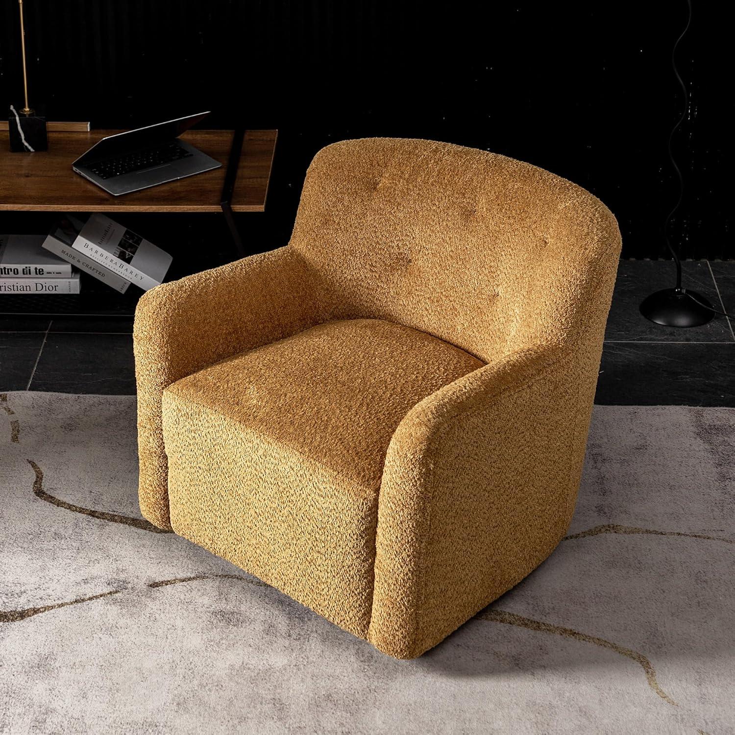 32" Wide Upholstered Swivel Armchair Camel - Kinwell: No Assembly, Pine Frame, Polyester