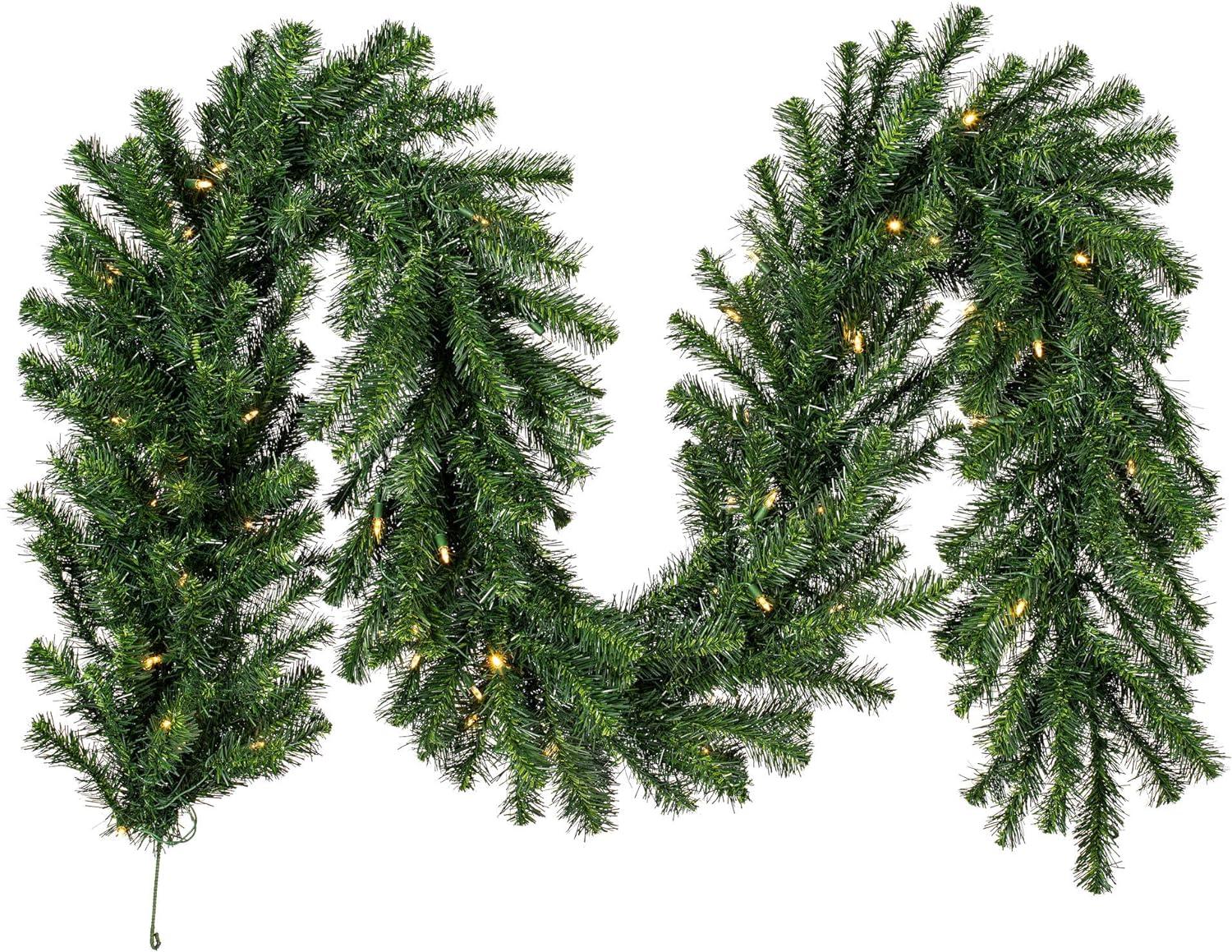 Lush Pine 9' Outdoor Artificial Christmas Garland with Warm White LED Lights