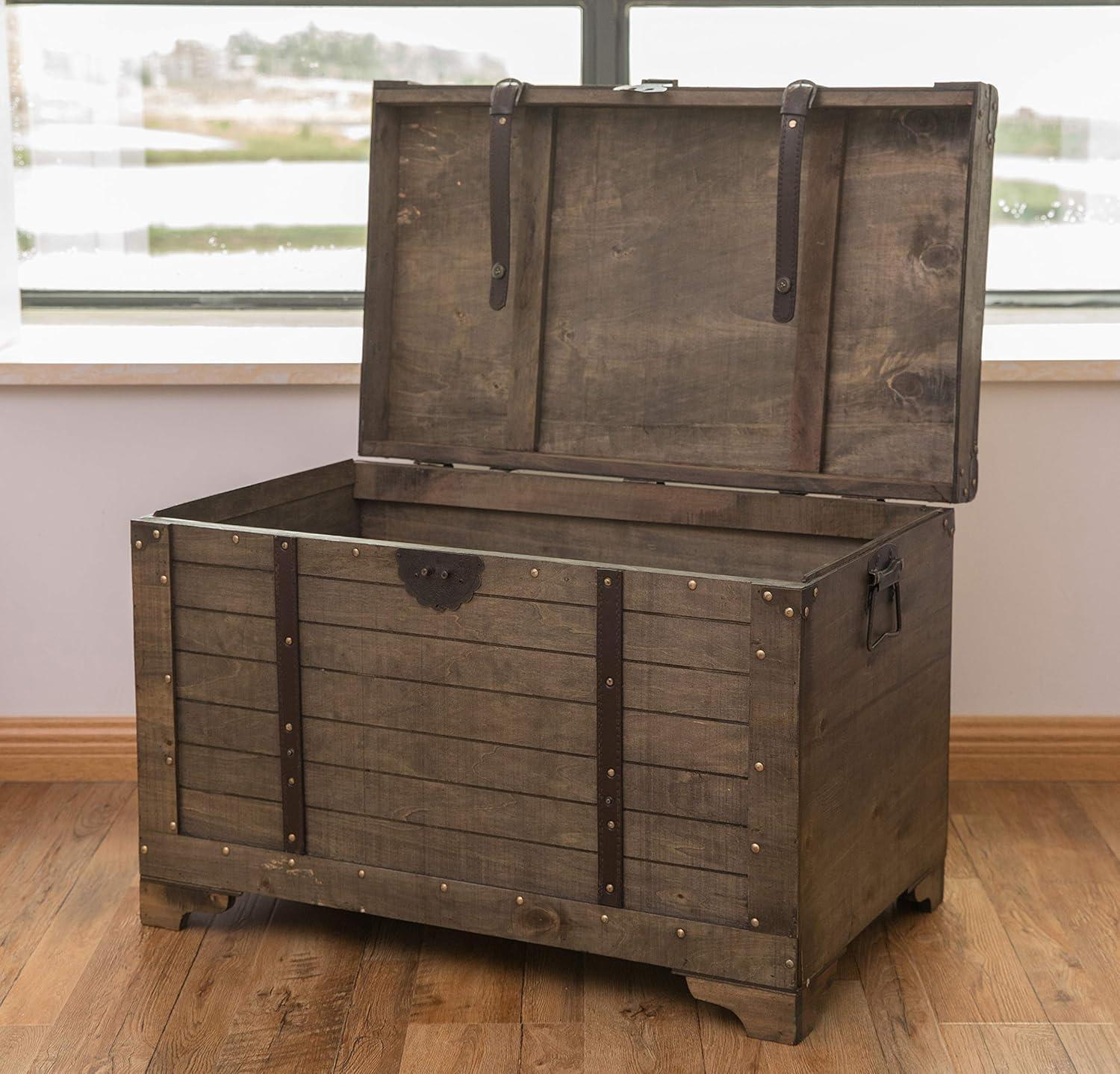 Vintiquewise Old Fashioned Large Natural Wood Storage Trunk and Coffee Table