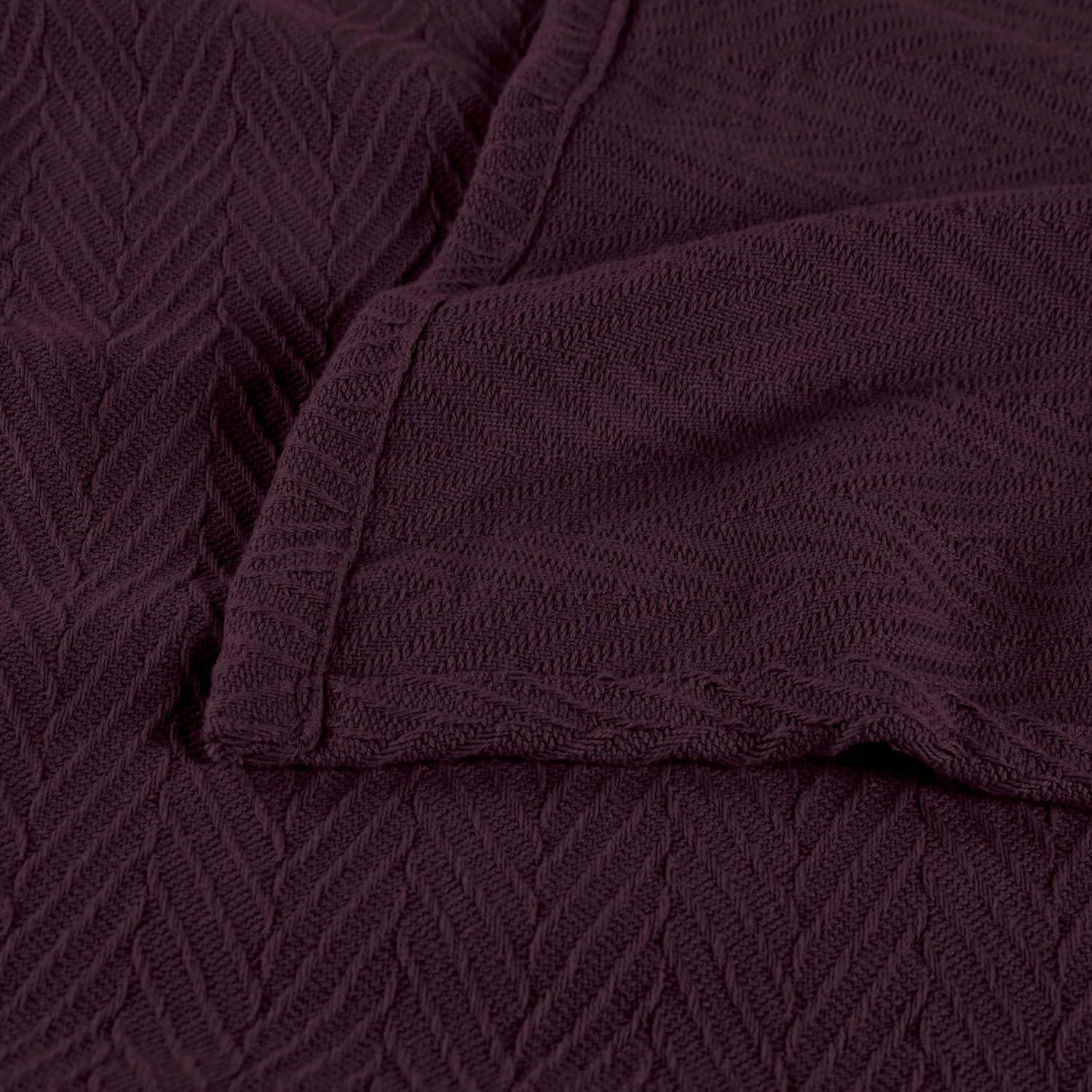 Superior Dobbyweave Knit Cotton Blanket, All Season Breathable Bed Blanket, Twin 66" x 90", Plum
