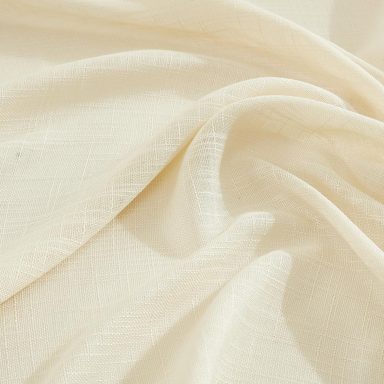 HLC.ME Linda Faux Linen Textured Semi Sheer Privacy Sun Light Filtering Window Rod Pocket Thick Curtains Panels, Set of 2 - Beige, 54 W x 72 L