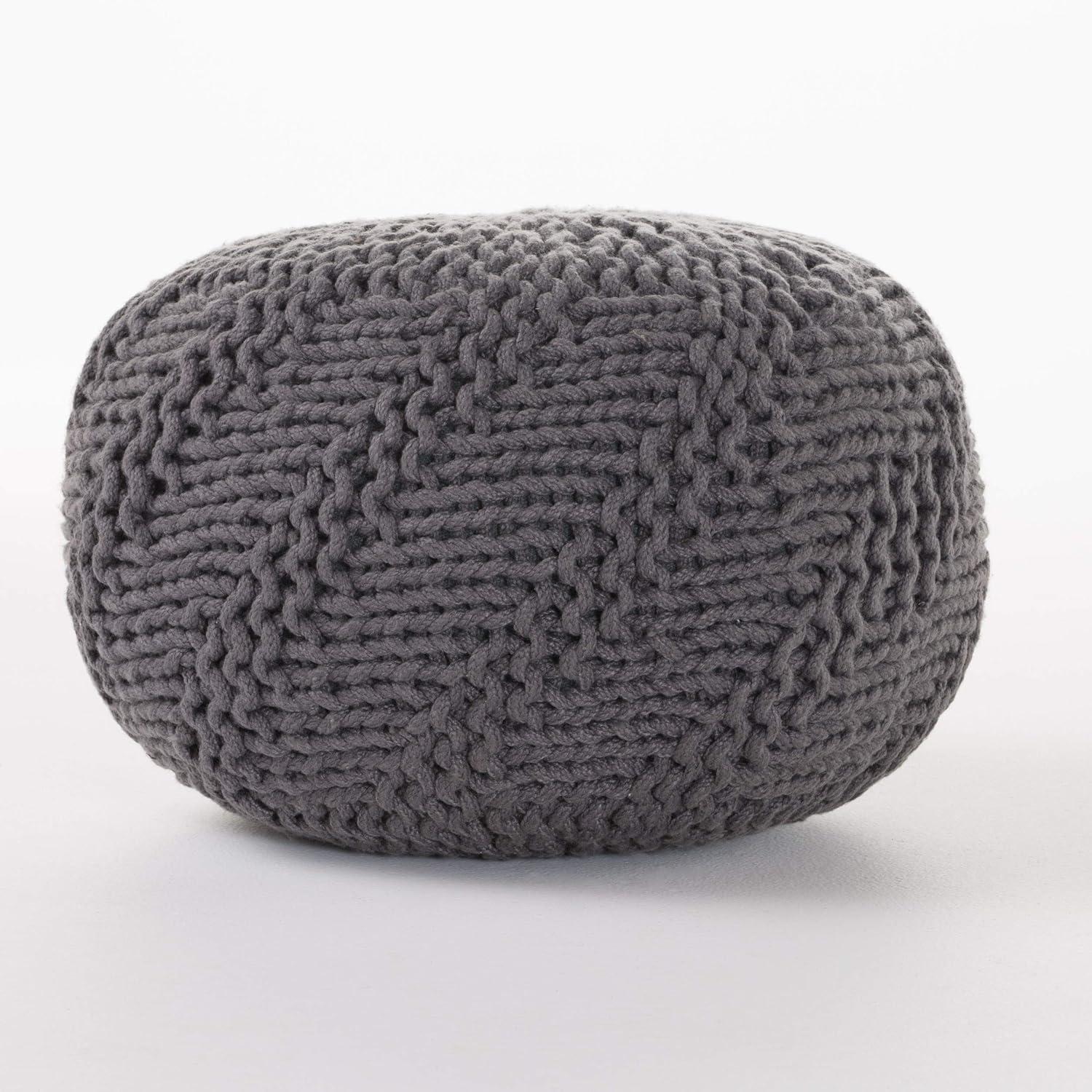 GDF Studio Ashbury Outdoor Modern Handmade Cotton Knit Round Pouf, Dark Gray