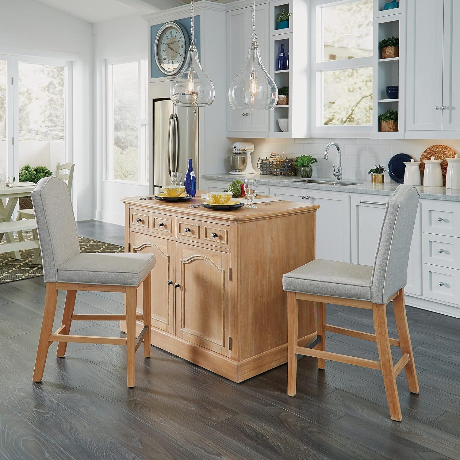 Claire White Washed Wood Counter Stool with Linen Upholstery