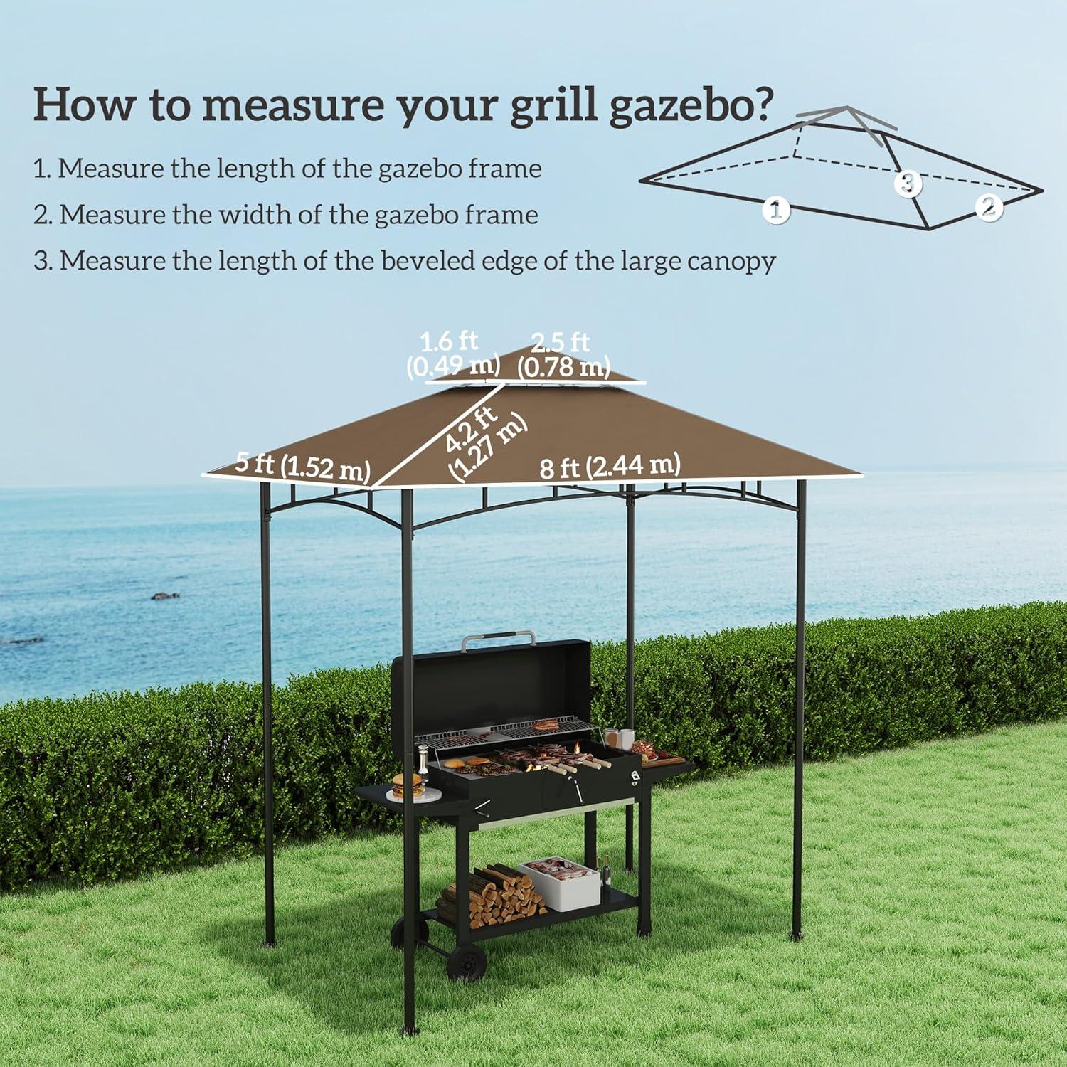 Outsunny Grill Gazebo Canopy Replacement Roof, UPF50+ Protected, 5' x 8' Outdoor BBQ Canopy Replacement Cover, Double Tiered Grill Canopy Replacement Cover, TOP COVER ONLY