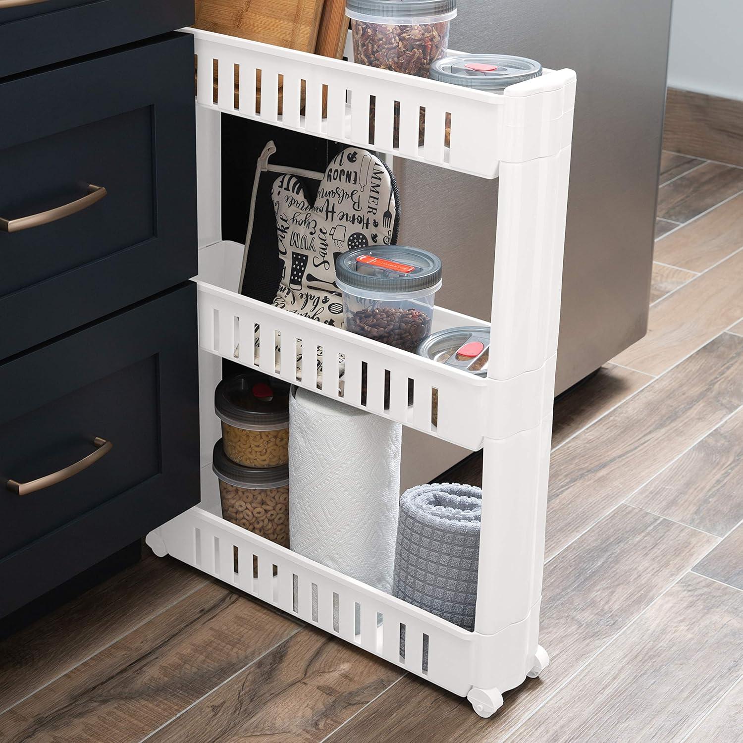 White Slim 3 Tier Slide Out Storage Cart