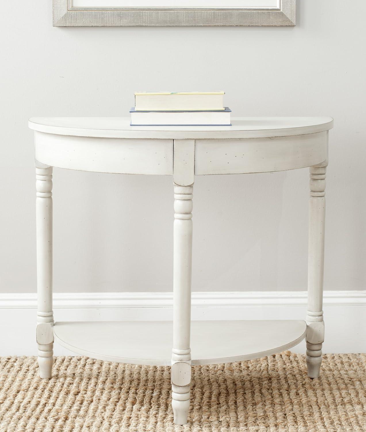 Transitional Beige Demilune Console Table with Turned Legs