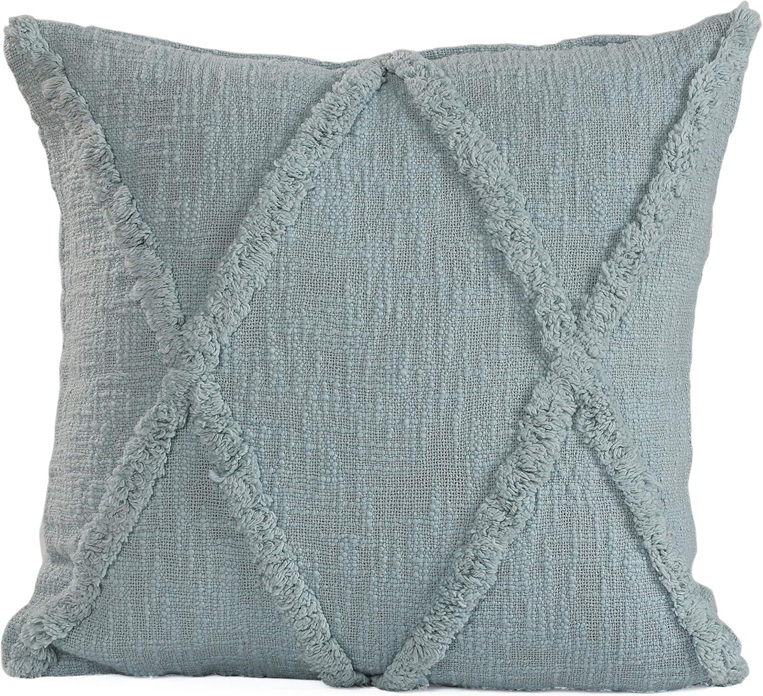 Pastel Blue Hand-Woven Diamond Tufted Square Pillow 18"