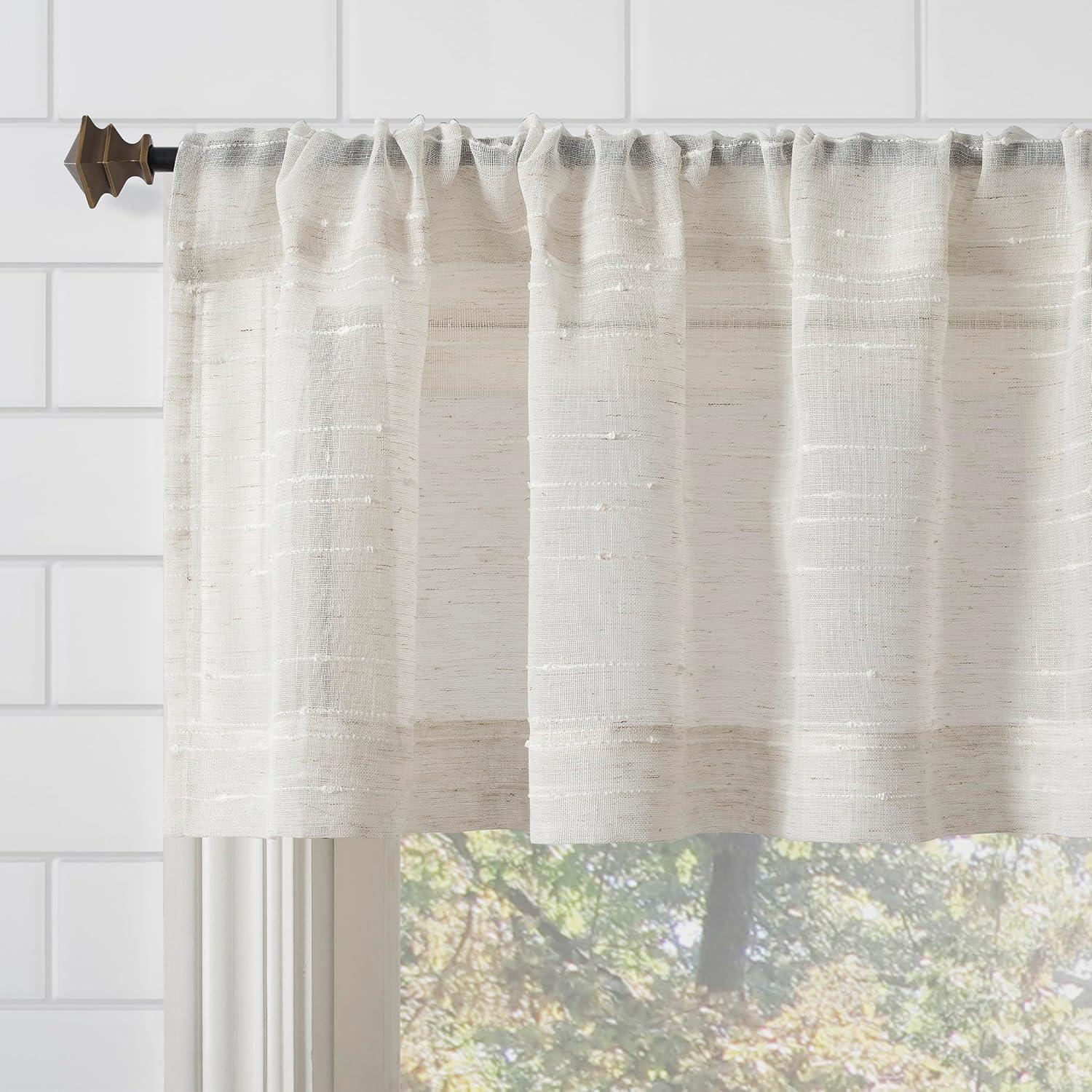 Clean Window Clean Window Aya Textured Slub Stripe Linen Blend Sheer Rod Pocket Kitchen Curtain Valance