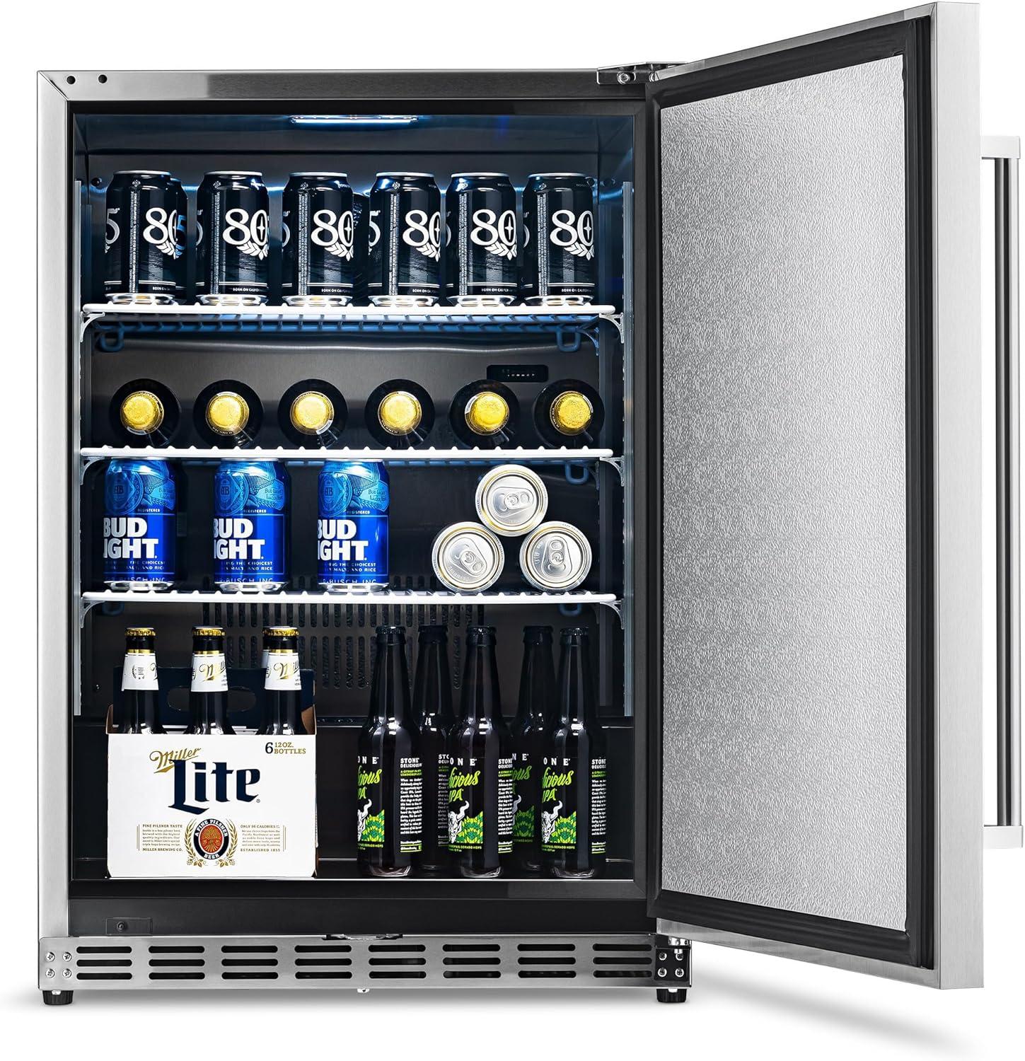 Newair 24" 5.3 Cu. Ft. Commercial Stainless Steel Built-in Beverage Refrigerator, Steel Interior, Weatherproof and Outdoor Rated, ENERGY STAR
