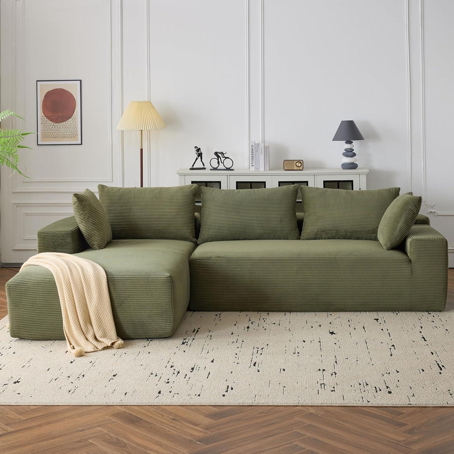 DEINPPA Modern Minimalist Style Modular Sofa Couch with Pillows and Back Support, Deep Sectional Sofa Furniture Set, 4-Seater Corduroy L-Shaped Sofa(Left Facing Chaise)