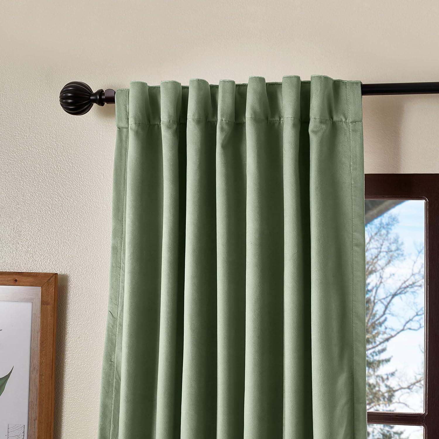 Martha Stewart Lucca Velvet Backtab Curtain Blackout Panel Pair, 50x84, Green (Set of Two)