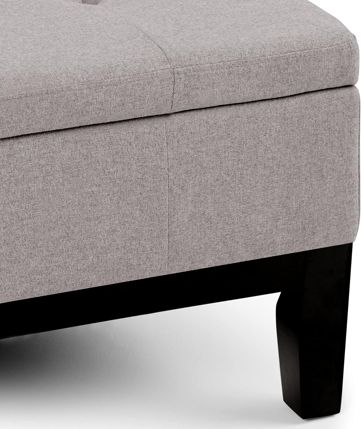 Simpli Home Dover 36"W Upholstered Square Coffee Table Storage Ottoman with Split Tufted Lift Top
