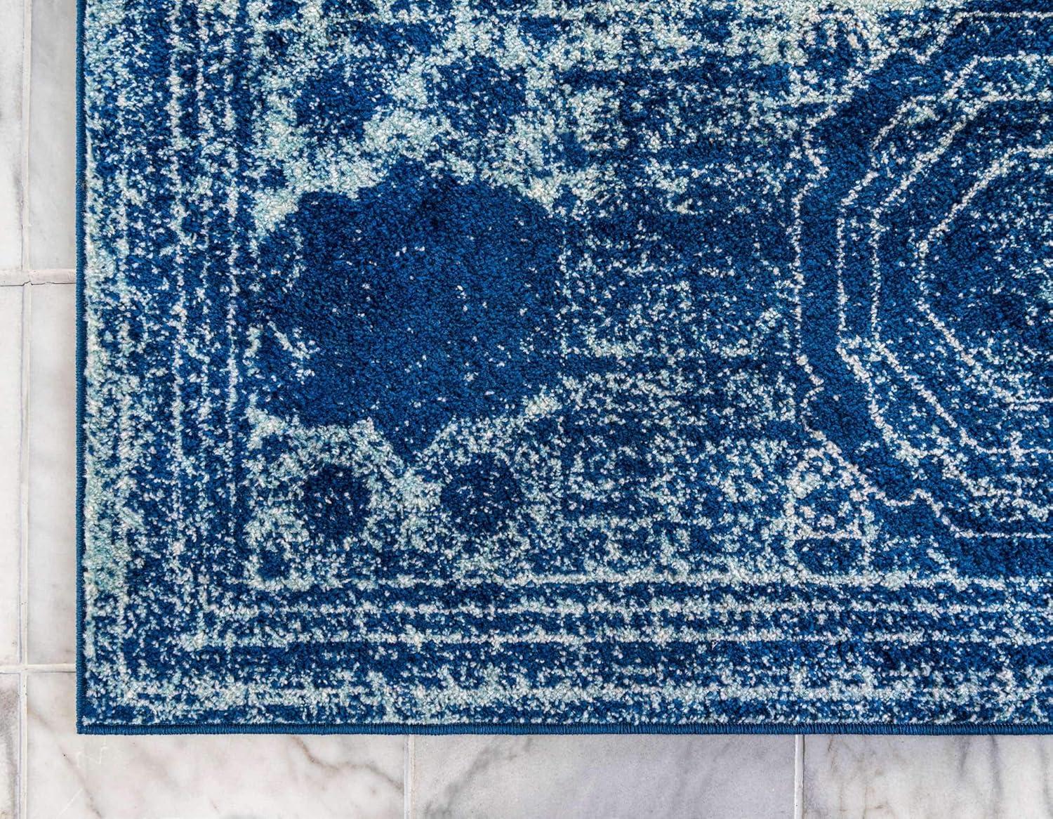 Unique Loom Bromley Collection Area Rug - Wells (7' 1" x 10' Rectangle, Navy Blue/ Ivory)