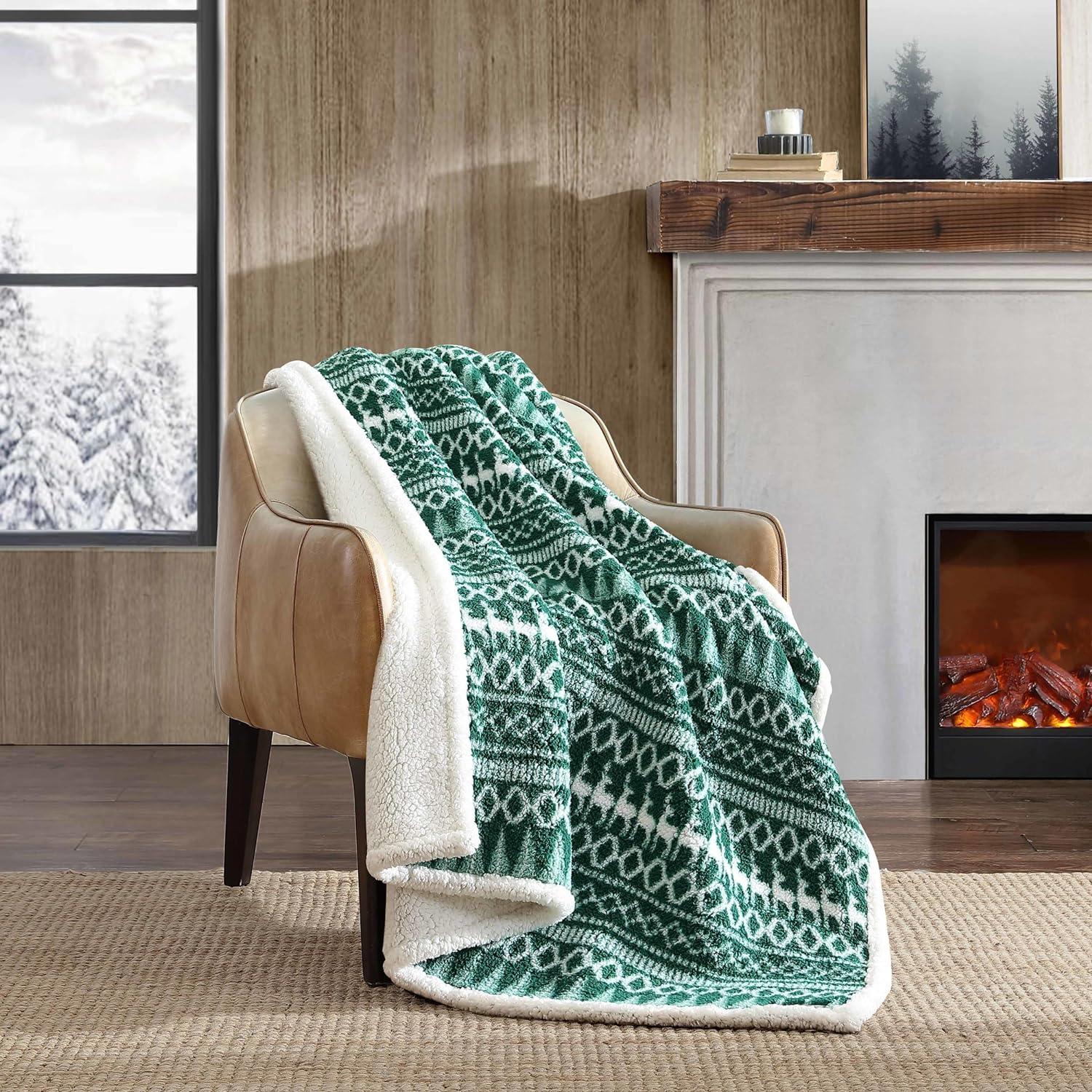 Eddie Bauer Printed Sherpa Reversible Throw Blankets