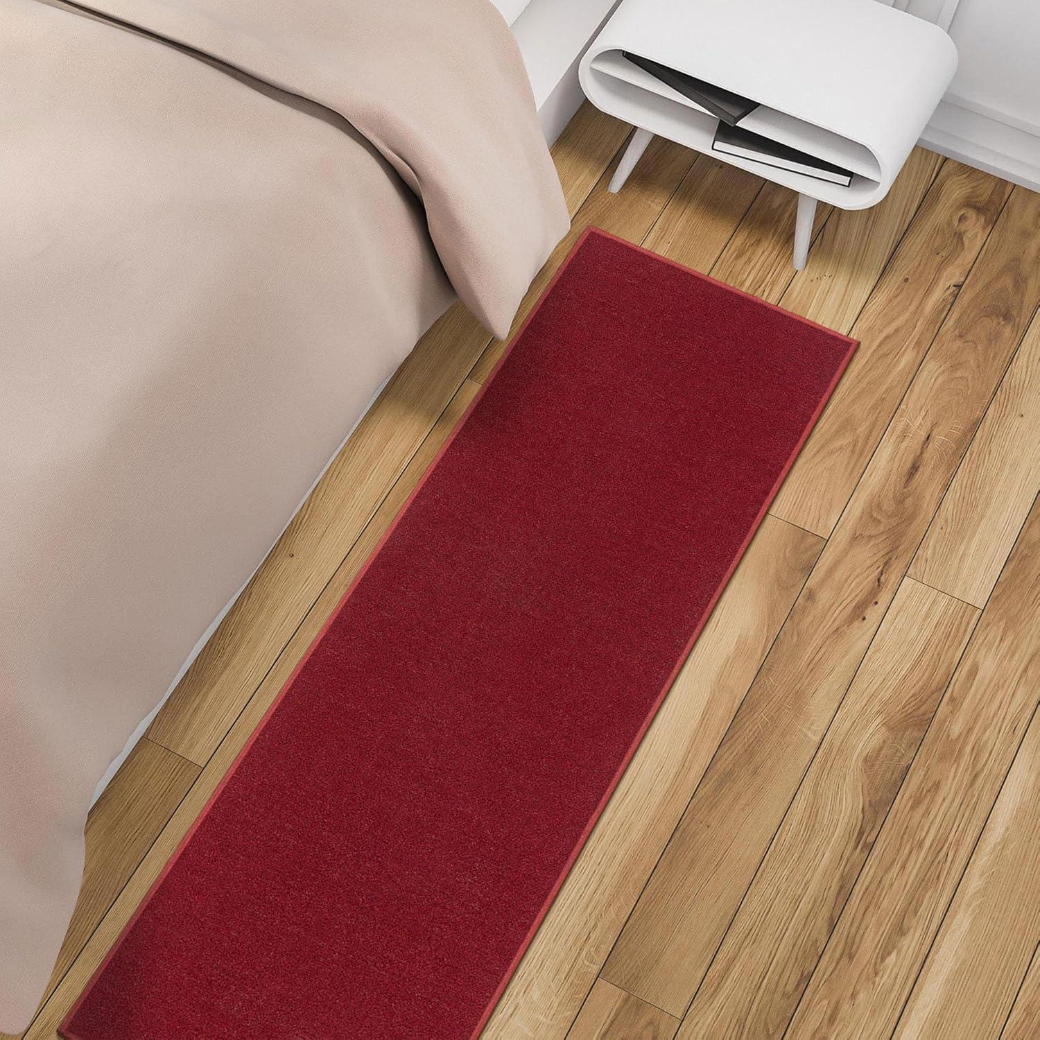 Red Solid Synthetic Washable Runner Rug with Non-Slip Backing