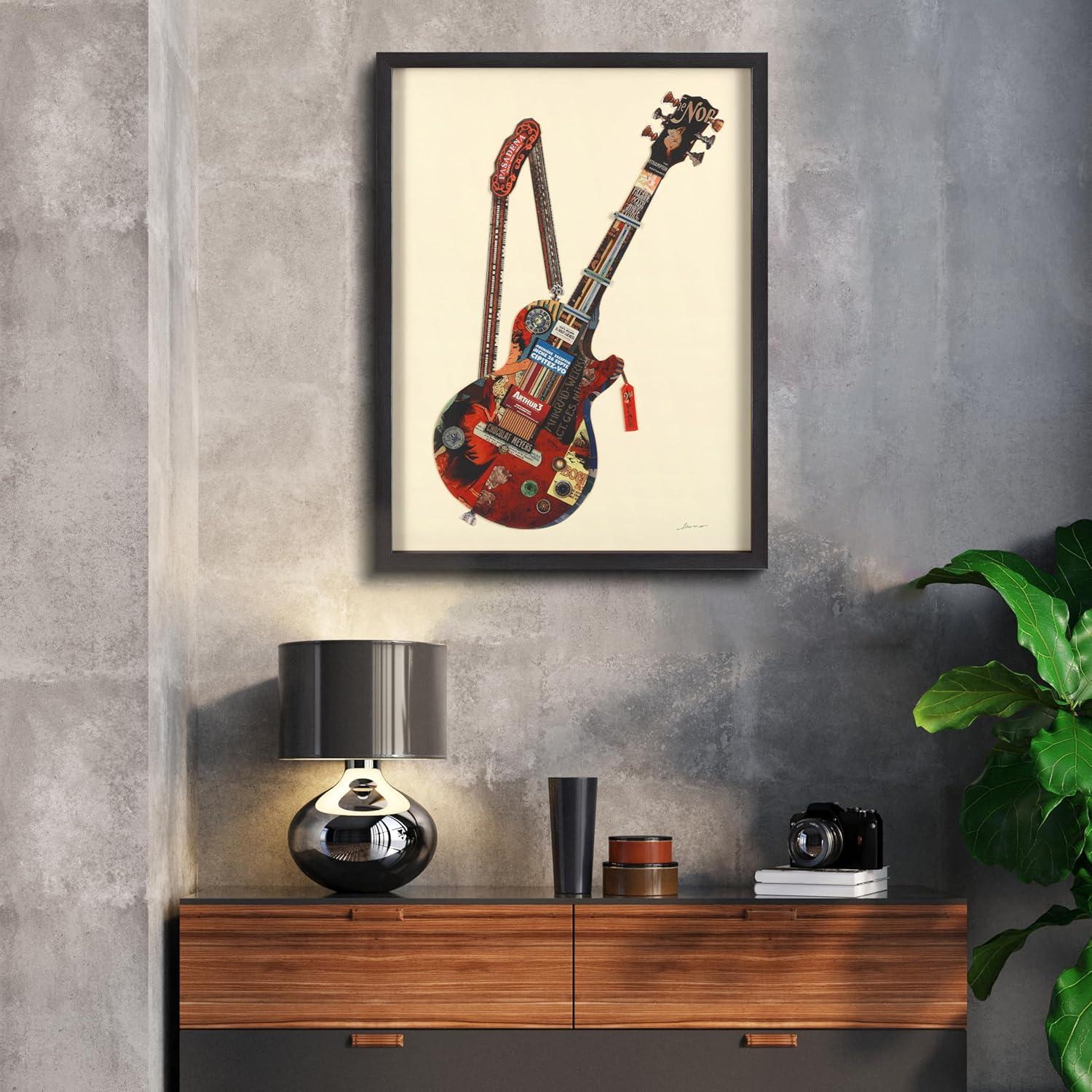 Empire Art Direct Electric Guitar Dimensional Collage Framed Graphic Art Under Glass Wall Art, 25" x 33" x 1.4", Ready to Hang