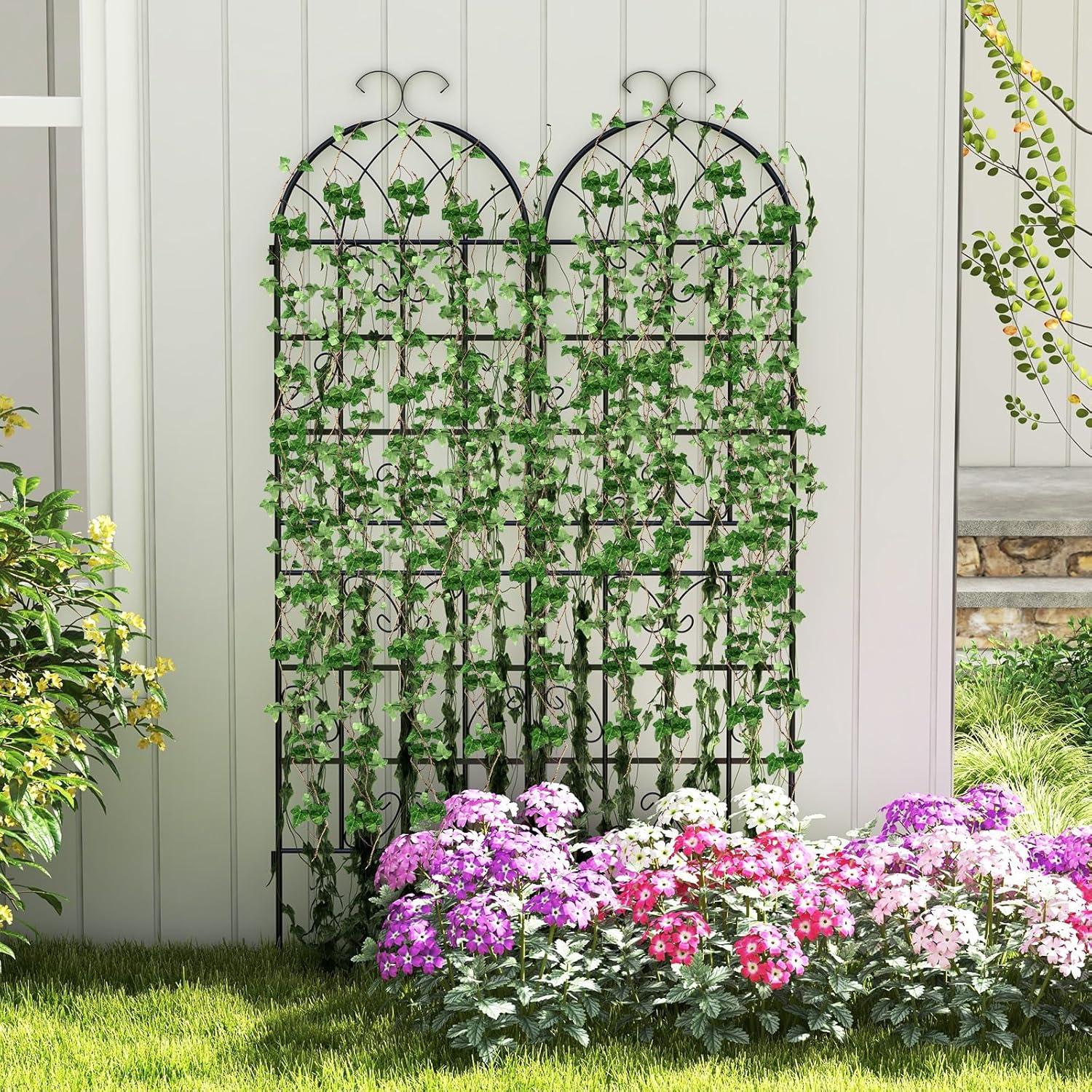 Black Galvanized Metal 6-Foot Garden Trellis Set