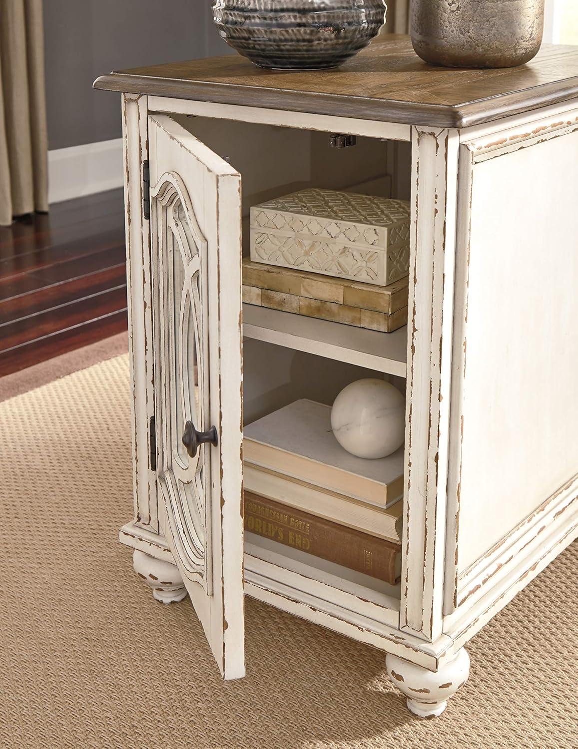 Antiqued Two-Tone Mirrored Cottage End Table with Storage