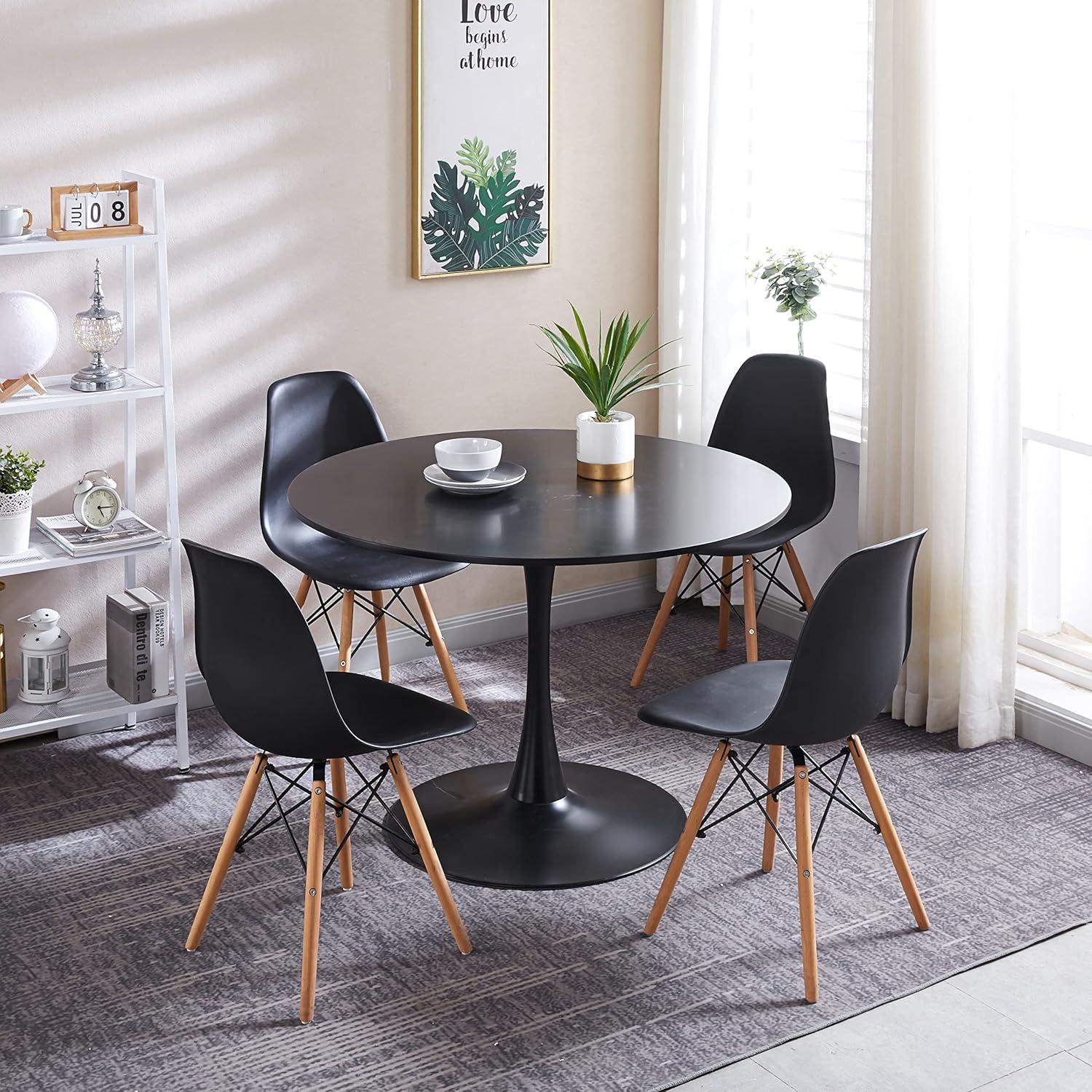 5 Piece Dining Table Set,31" Round Dining Table Set for 4,Modern Kitchen Table and Chairs for Dining Room & Coffee Shop & Small Spaces,Black