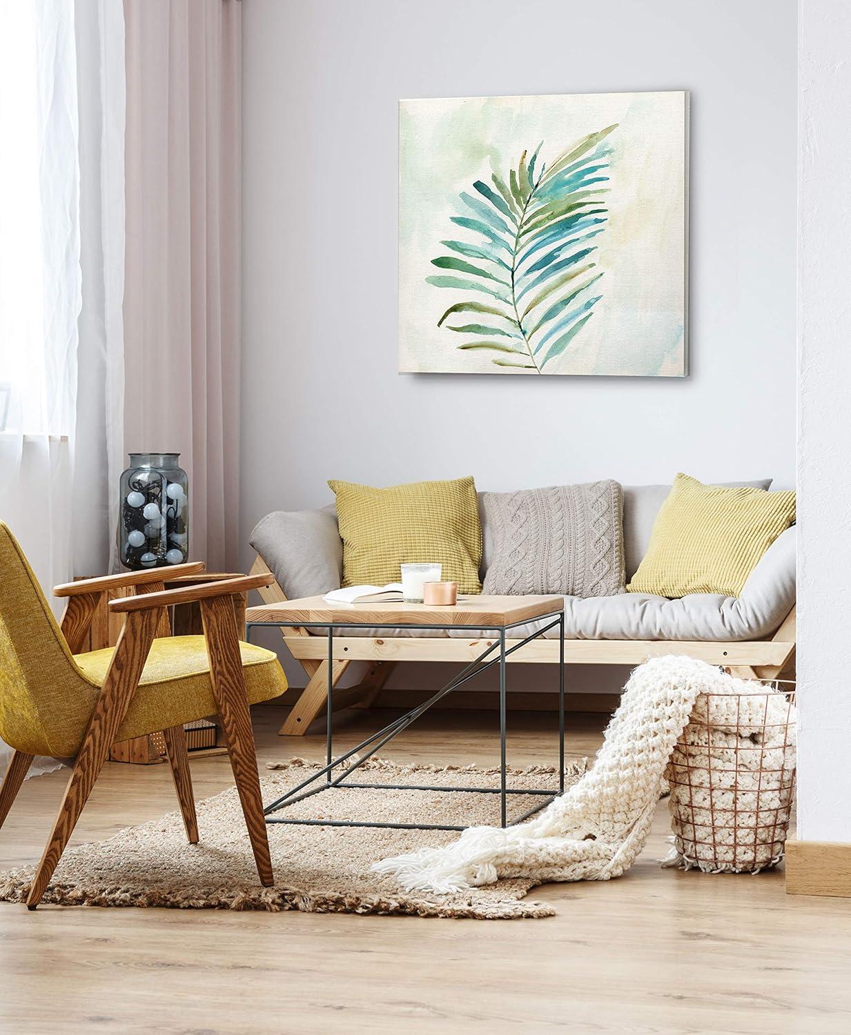 Tropical Leaf Green and Blue Canvas Wall Art, 32" x 32"