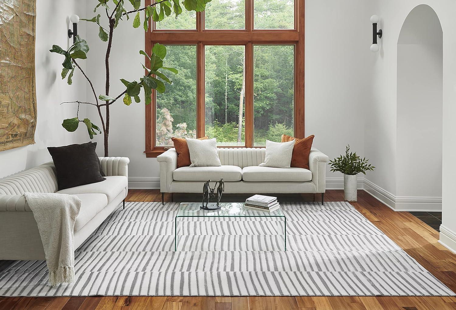 Xander Gray Striped 8' x 10' Wool and Synthetic Rug