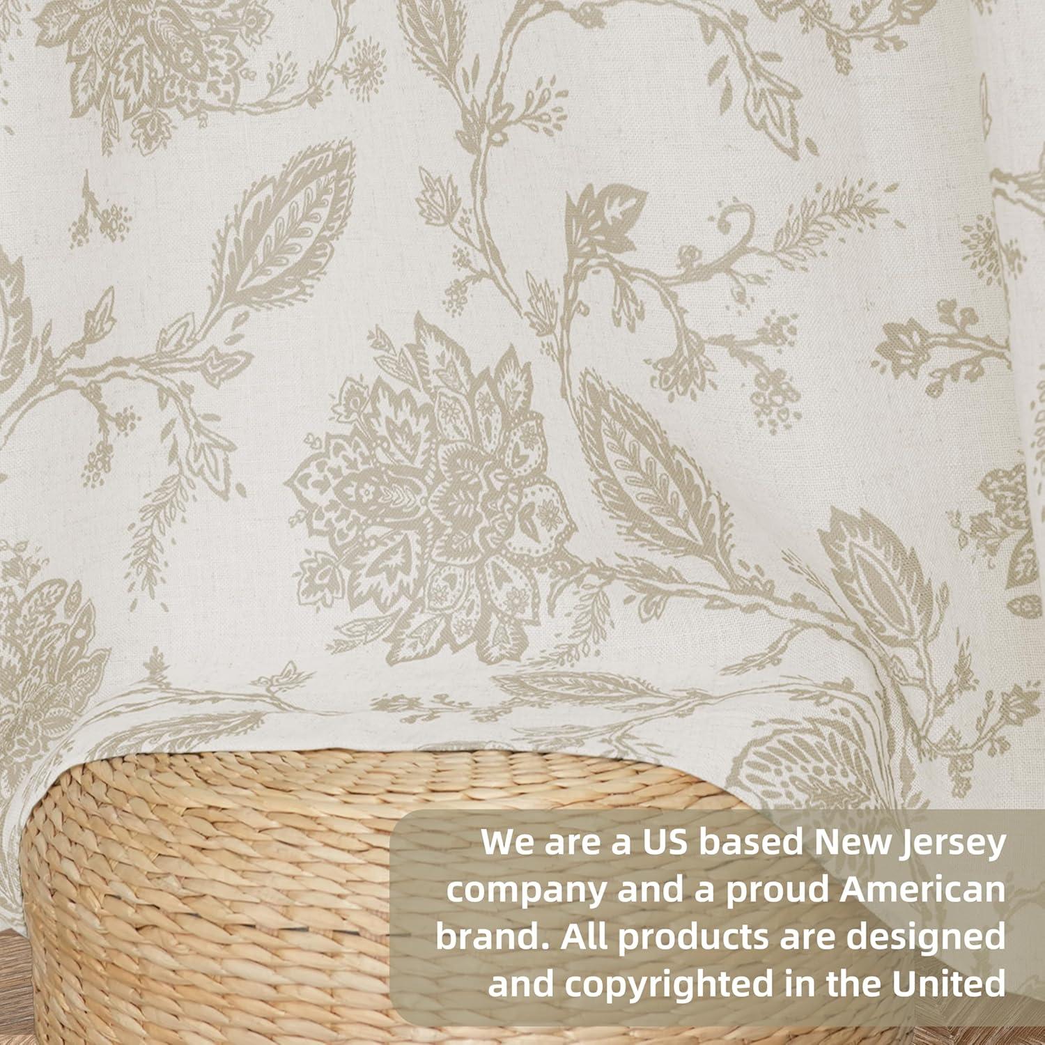 DriftAway Freda Jacobean Floral Linen Blend Lined Thermal Insulated Room Darkening Blackout Grommet Window Curtains 2 Layers 2 Panels Each 52 Inch by 63 Inch Taupe Beige