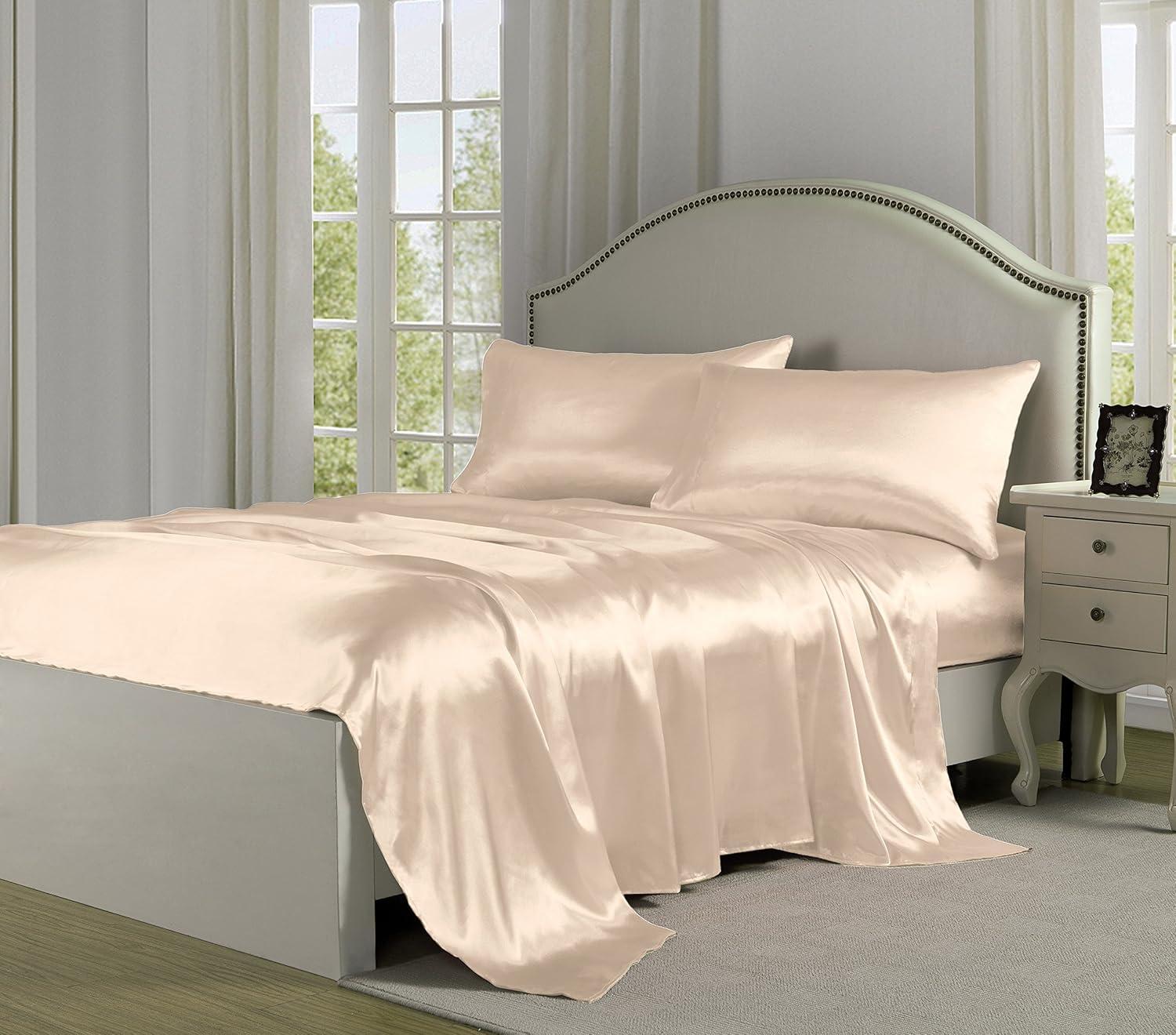 Queen Satin Sheet Set Ivory - Belles & Whistles