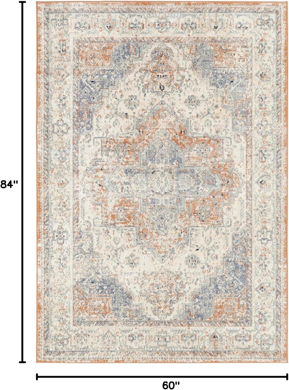 Nourison Essentials Persian Vintage Indoor Outdoor Area Rug Beige Blue 5' x 7'