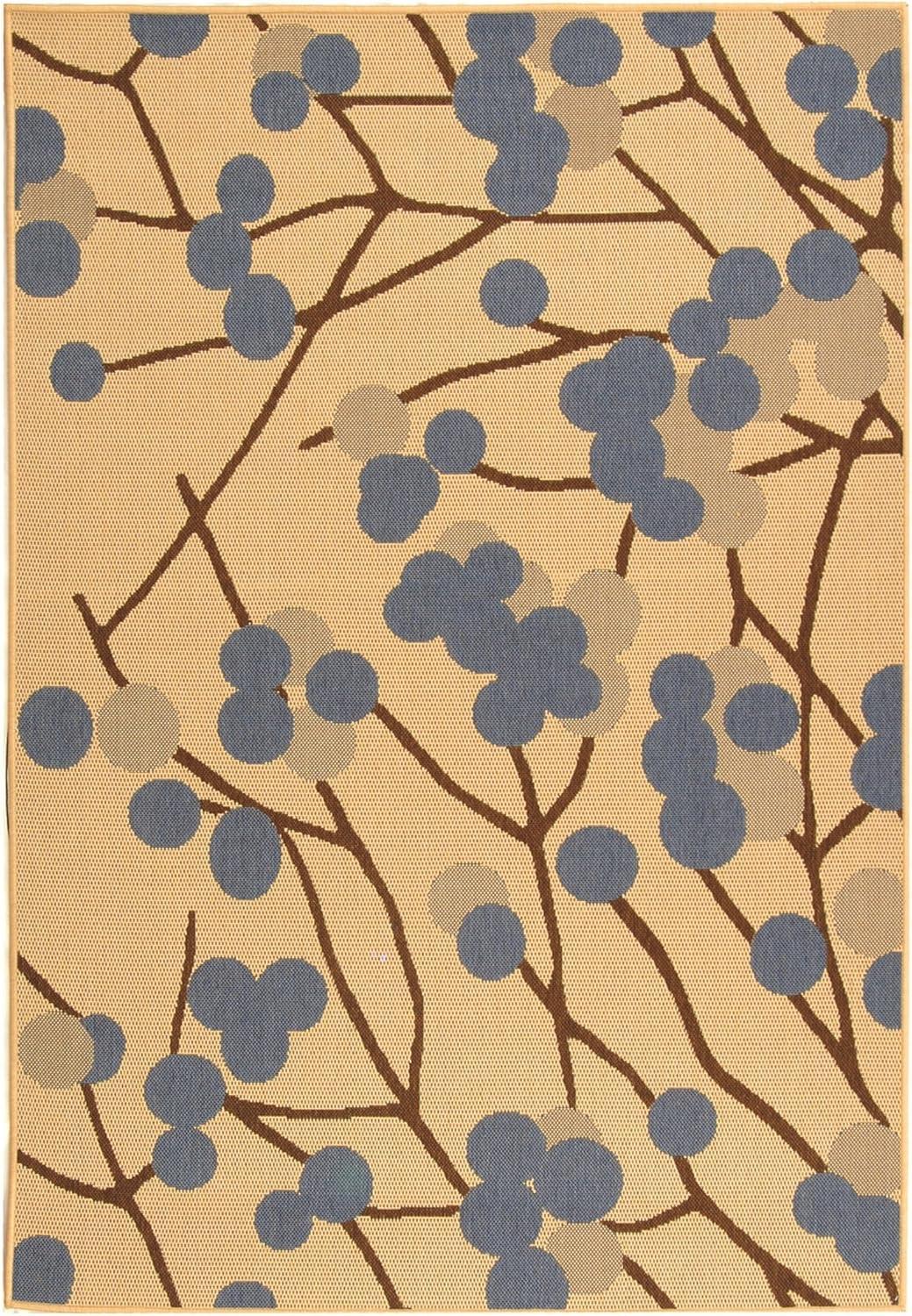 Rectangular Blue Floral Synthetic Easy Care Area Rug