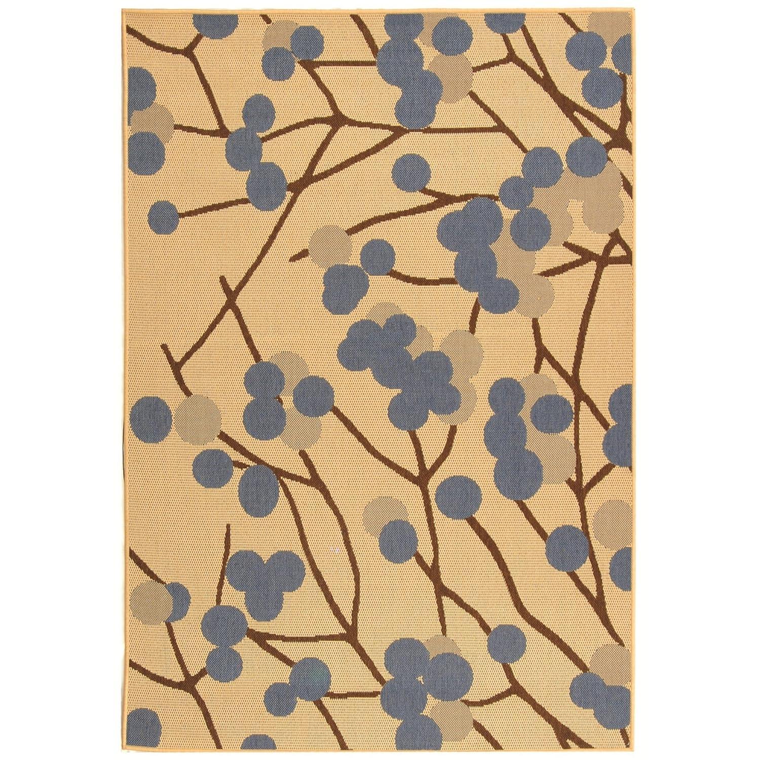 Rectangular Blue Floral Synthetic Easy Care Area Rug