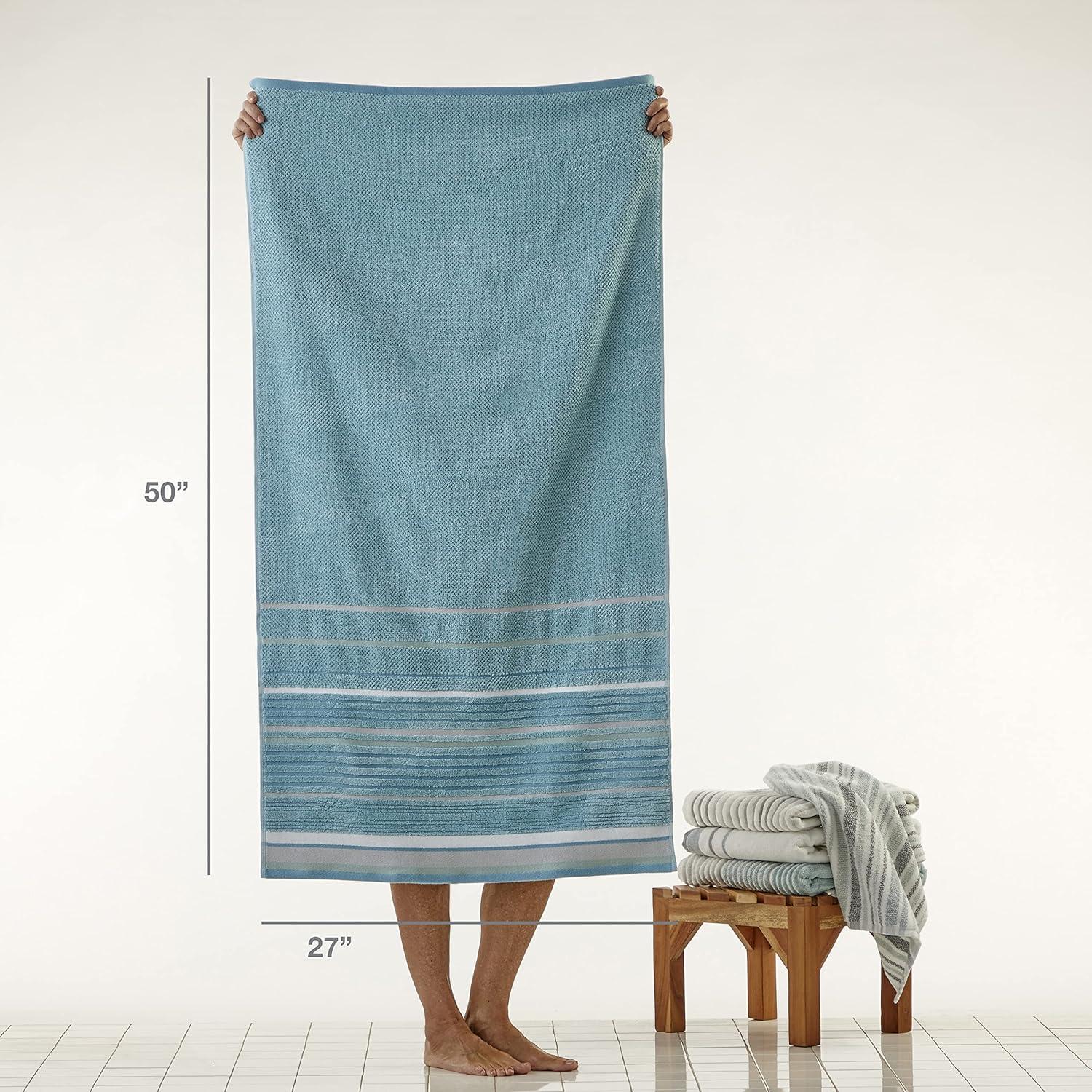 SKL Home Seabrook Stripe Bath Towel, Teal, 27" x 50"