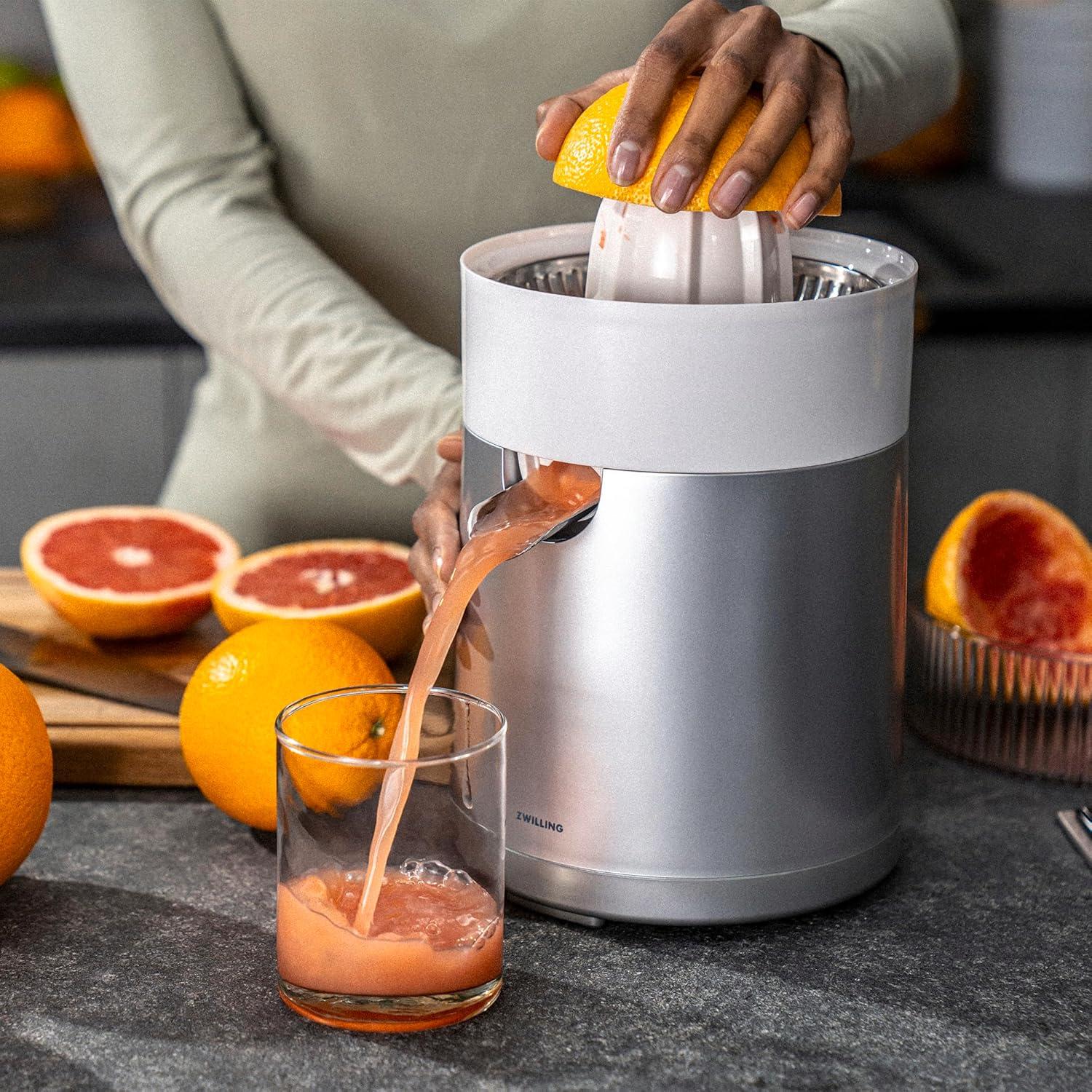 Silver Electric Citrus Juicer with Dual Cone Sizes