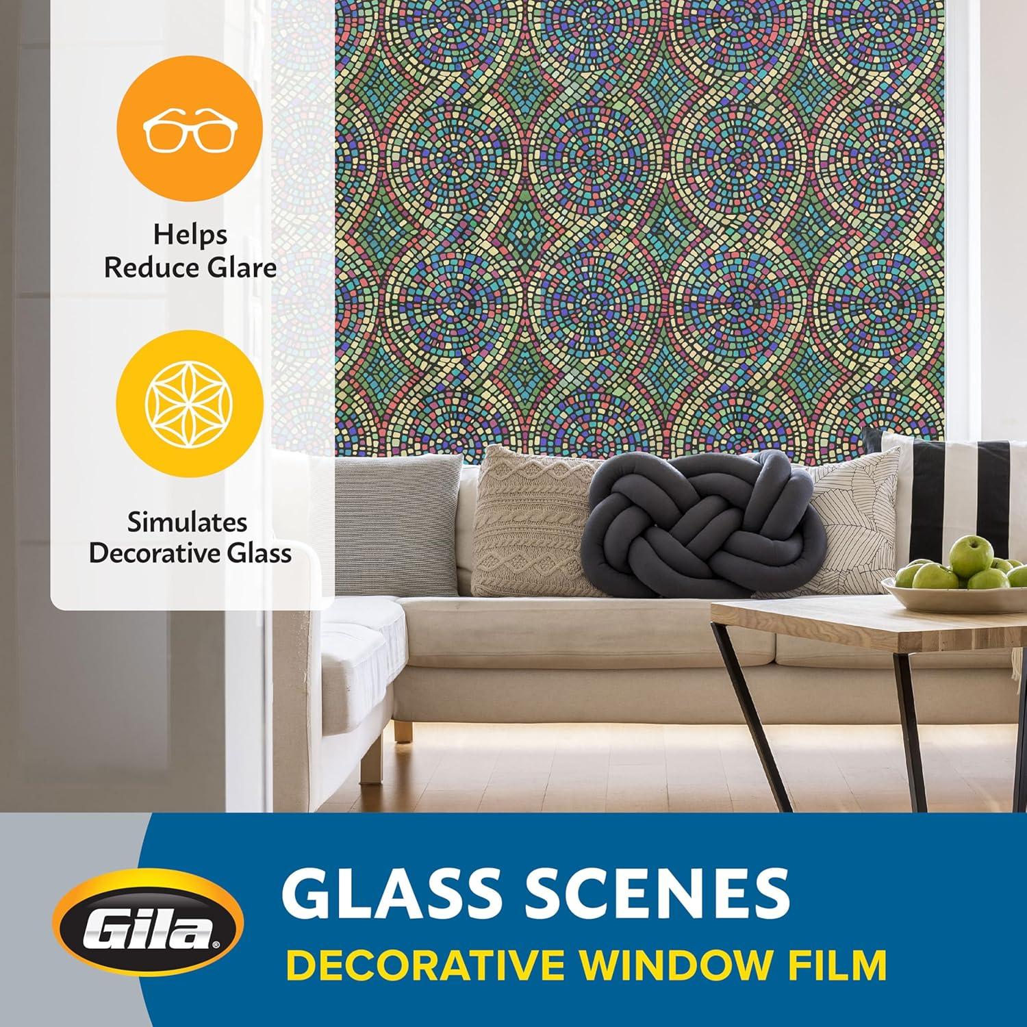 GILA Glass Scenes 36-in x 78-in Spiral Mosaic Decorative Window Film