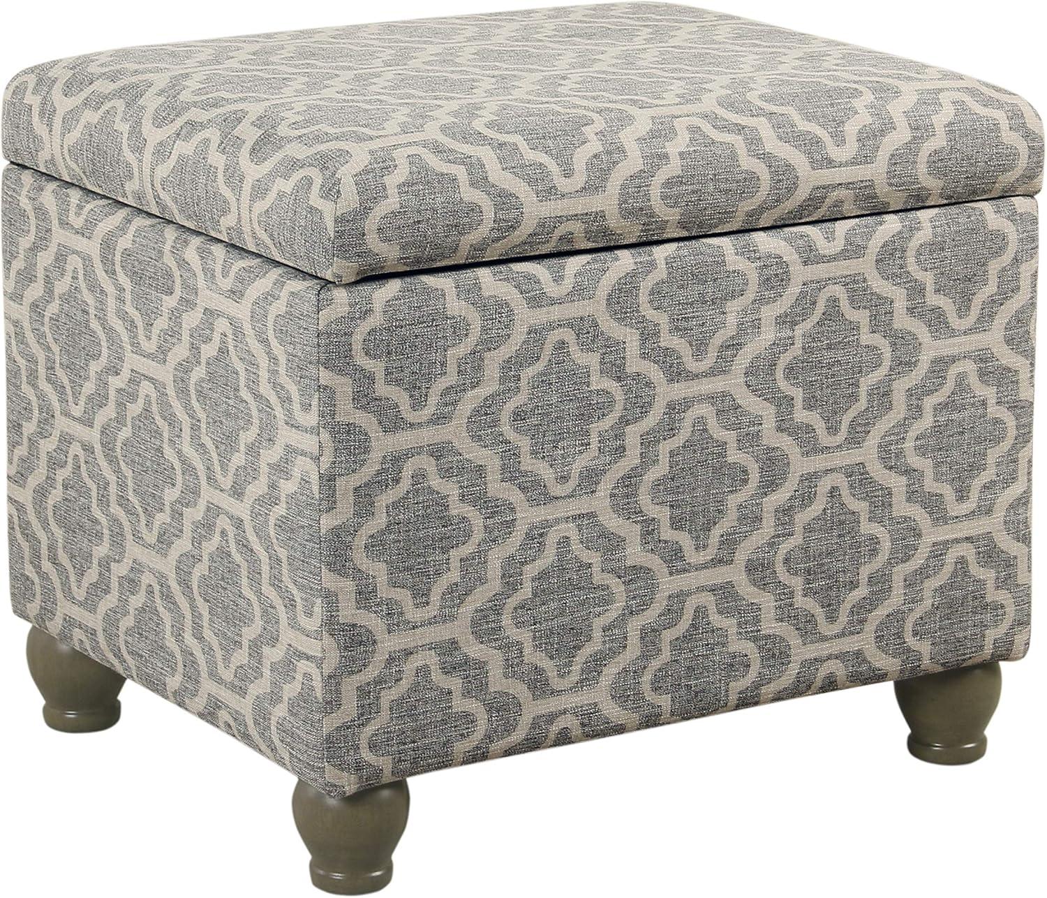 HomePop Medium Storage Ottoman Geometric Ash Gray: Upholstered Footstool with Rubberwood Legs