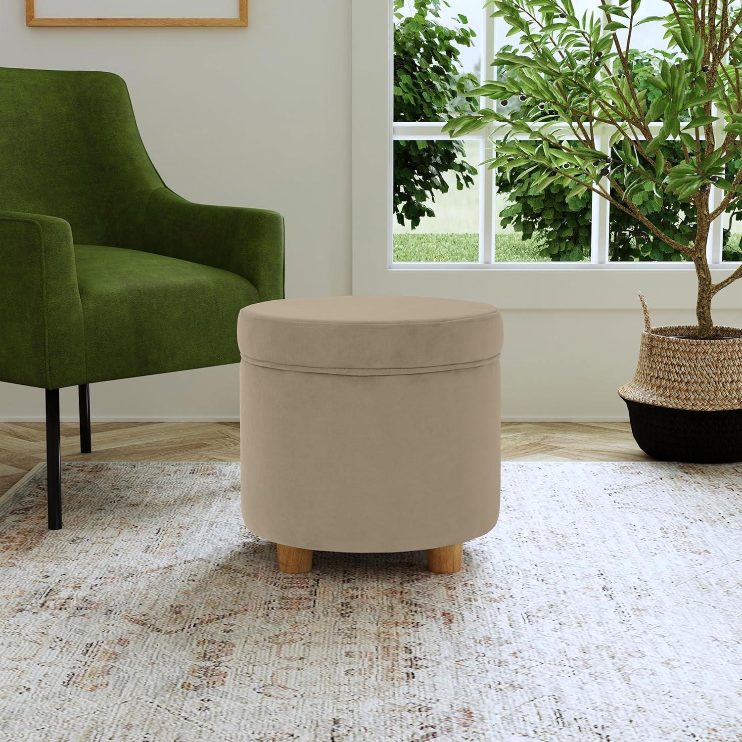 HomePop Round Storage Ottoman, Fawn Velvet