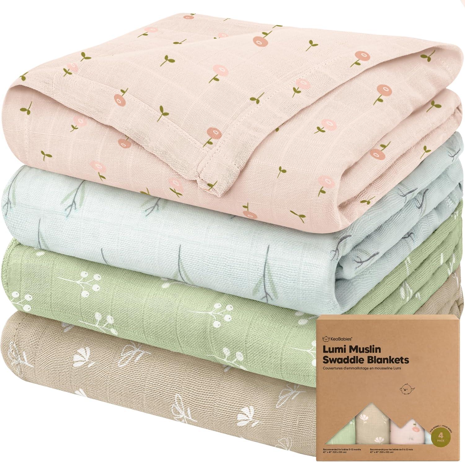 LumiSoft Muslin Swaddle Blankets, 4-Pack, Multicolor, Bamboo Viscose