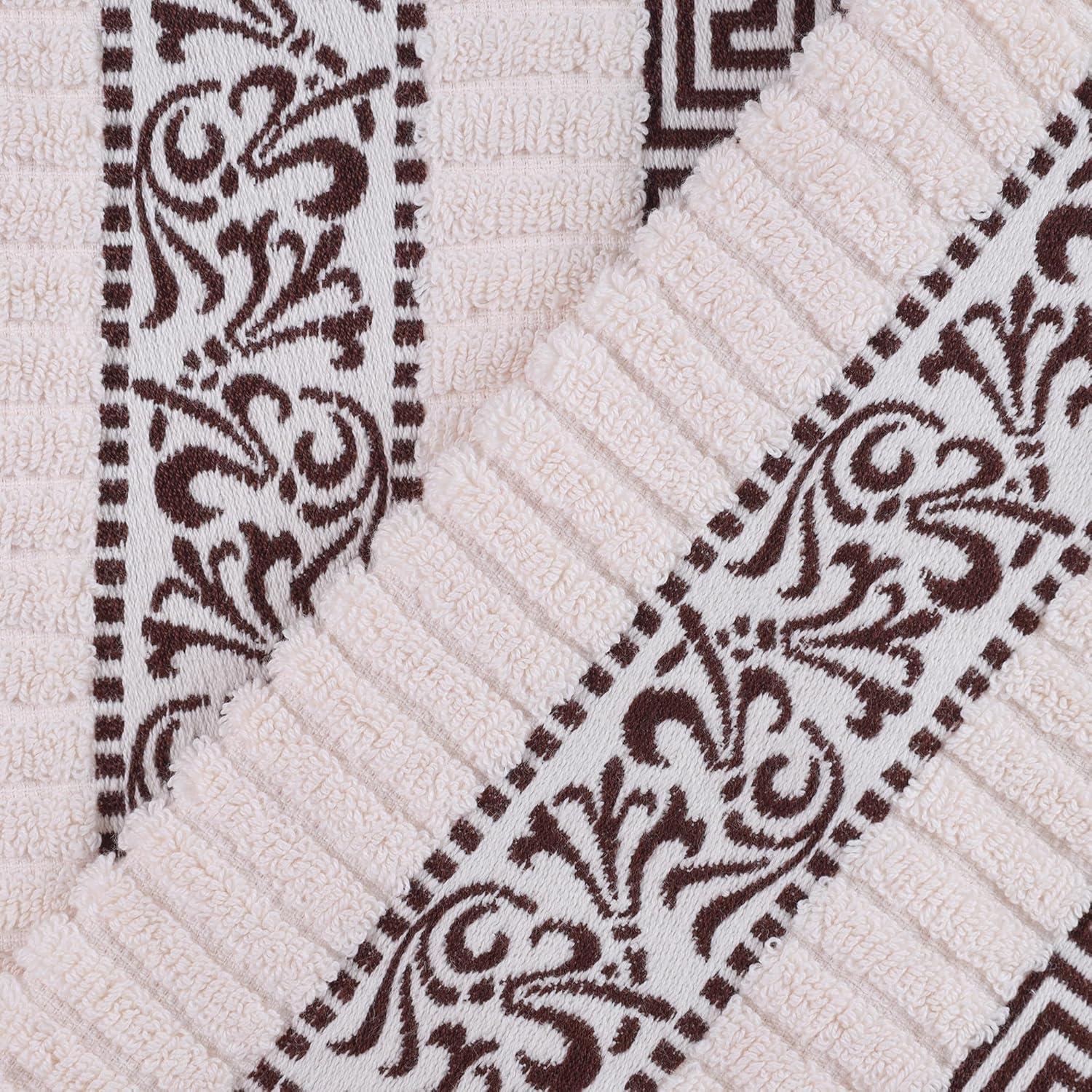 Ivory and Chocolate 6-Piece Cotton Towel Set with Greek Pattern