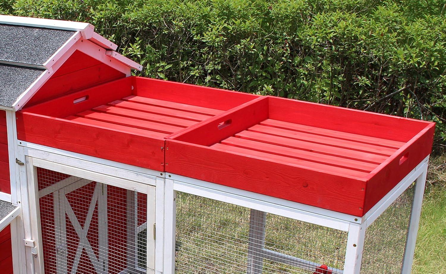 Barn Chicken Coop with Roof Top Planter, Red
