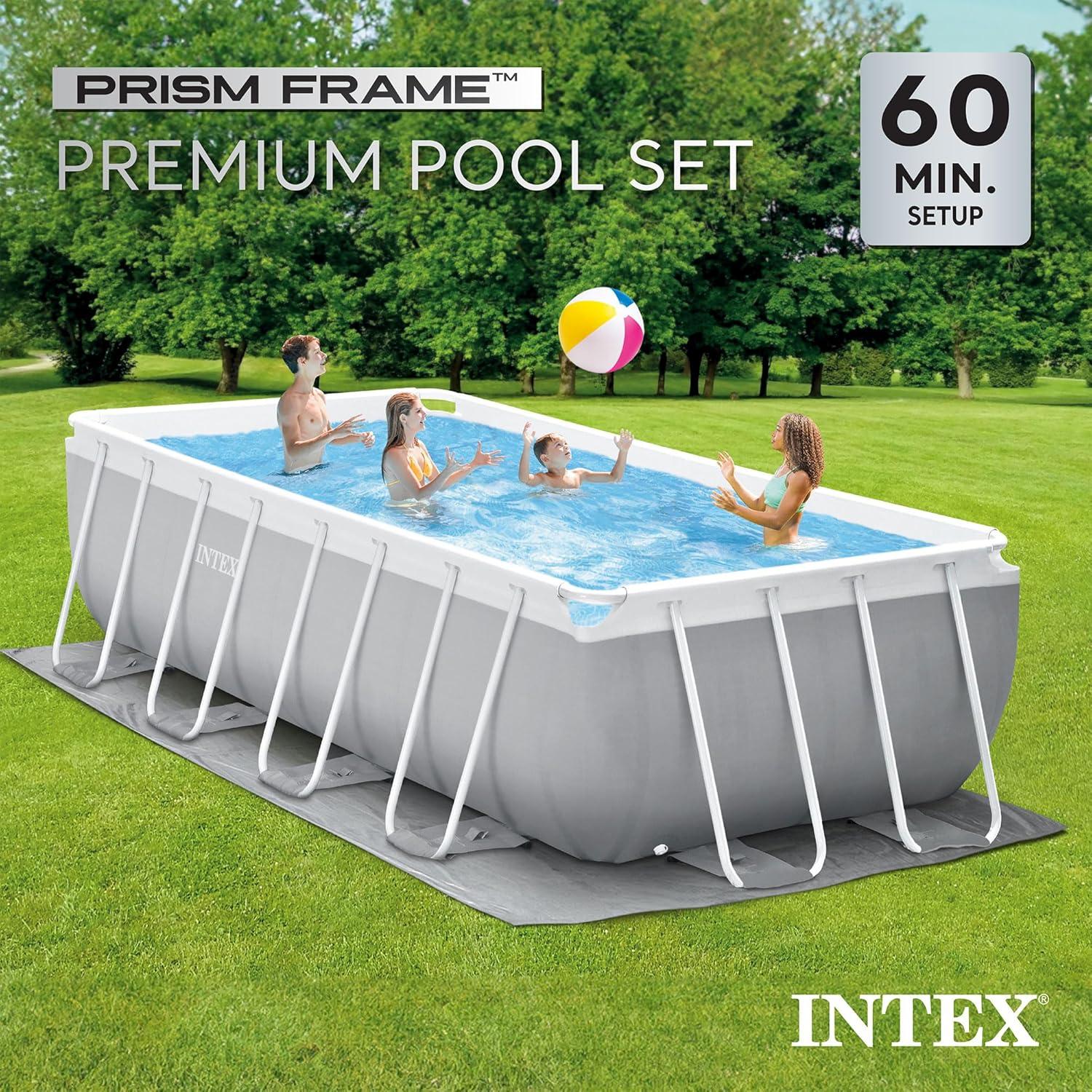 Intex 16ftX8ftX42in Prism Frame Rectangular Pool with Pump, Ladder, Ground Cloth & Cover