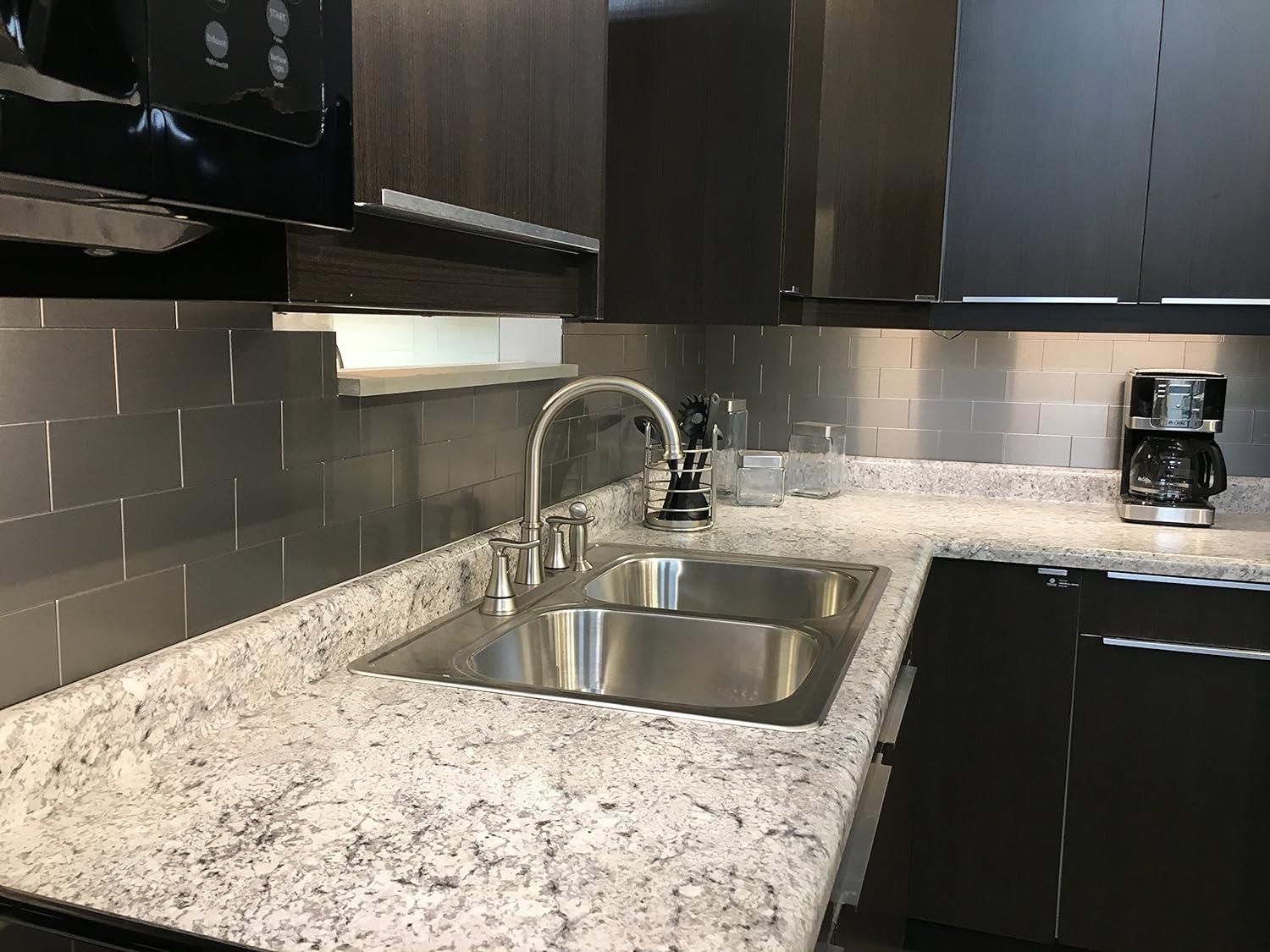 Brushed Silver Peel and Stick Rectangular Backsplash Tiles