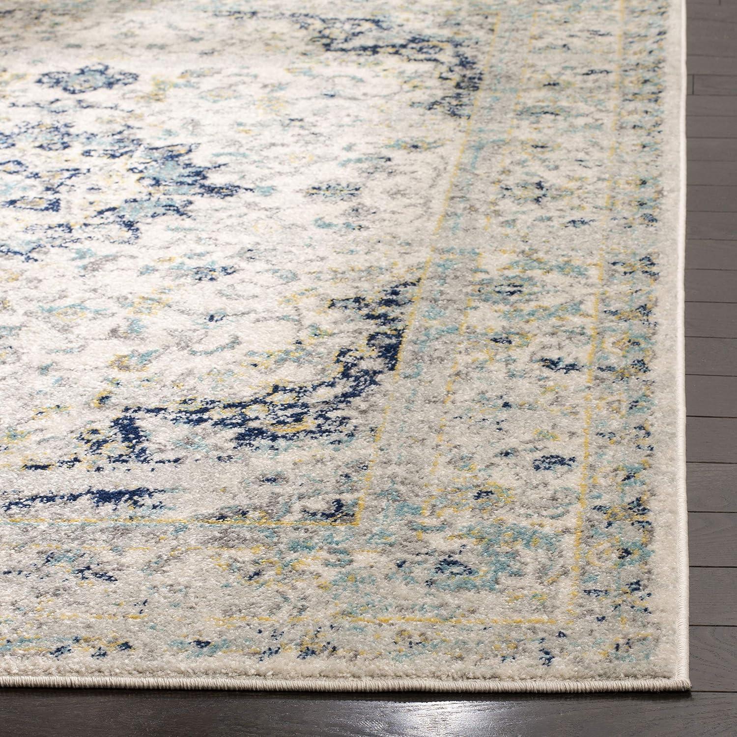 SAFAVIEH Madison Mattie Overdyed Floral Area Rug, Ivory/Blue, 5'3" x 7'6"