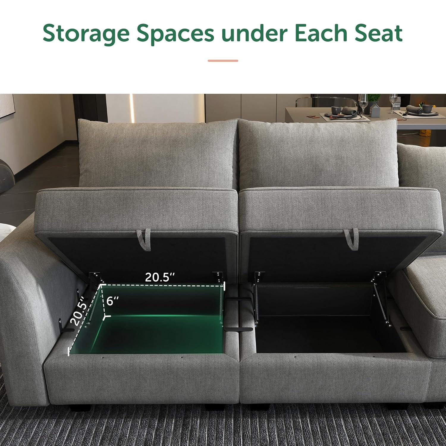 HONBAY Convertible Sectional Couch with Reversible Chaise Modern L-Shape Sofa 4-Seat Couch Modular Sectional Sofa with Storage Seats, Grey