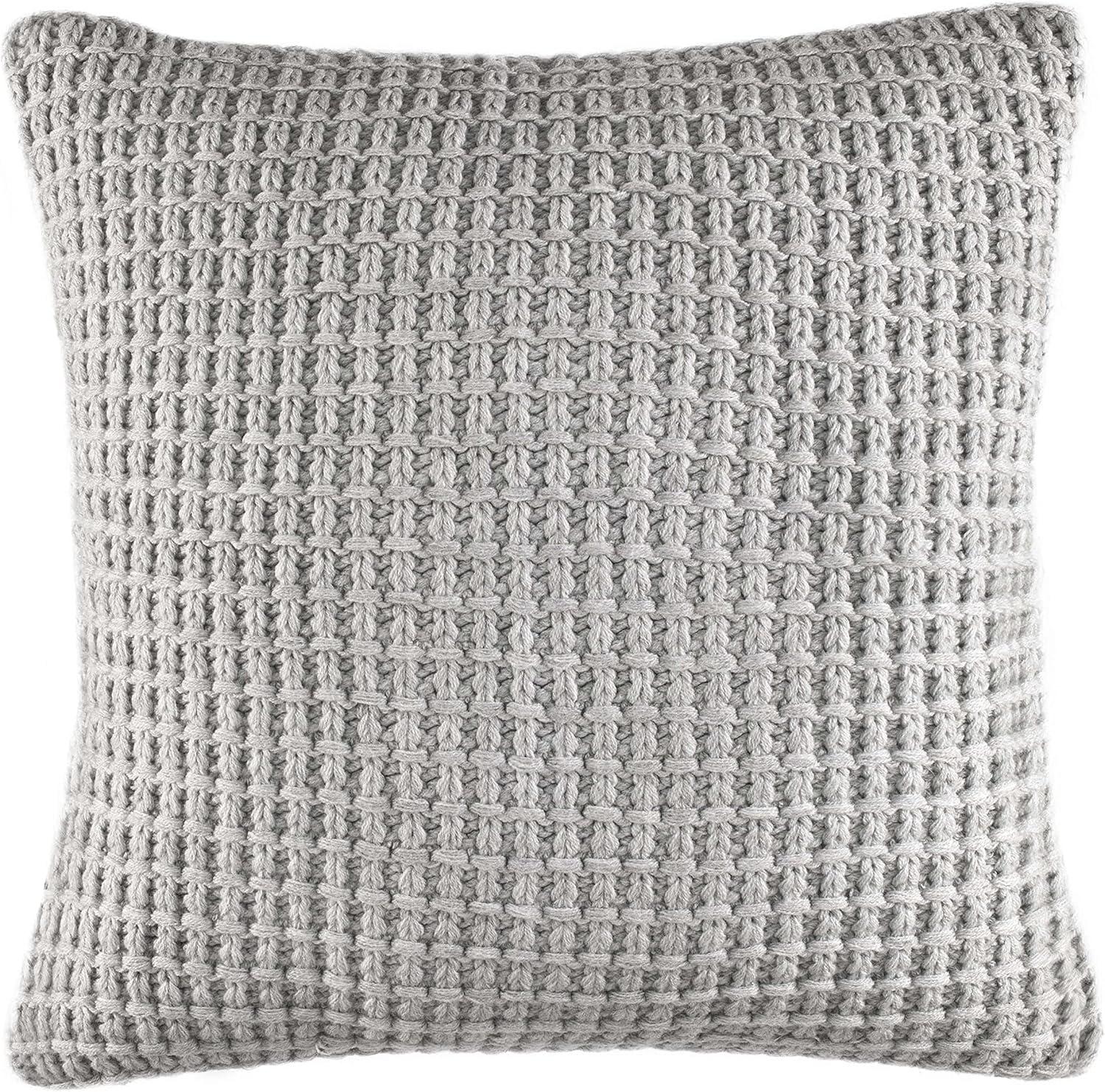 16" Square Gray Cotton Embroidered Coastal Throw Pillow