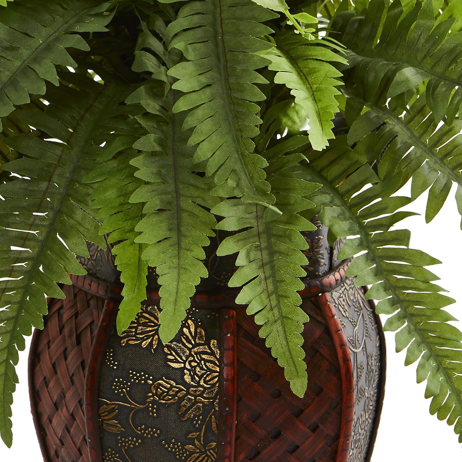 20" x 14" Artificial Boston Fern Plant in Decorative Planter Brown - Nearly Natural