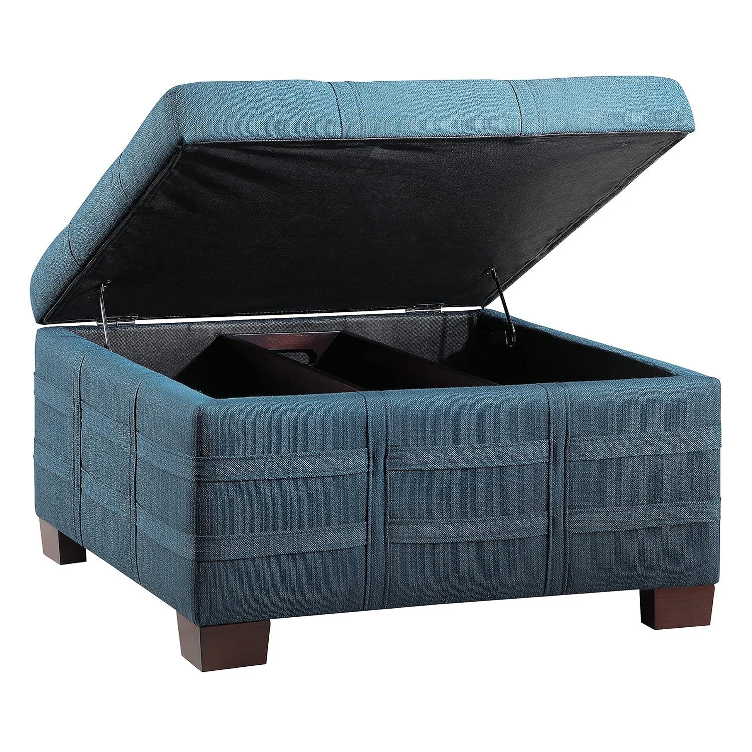 Detour Strap Square Storage Ottoman in Crimson Red Faux Leather