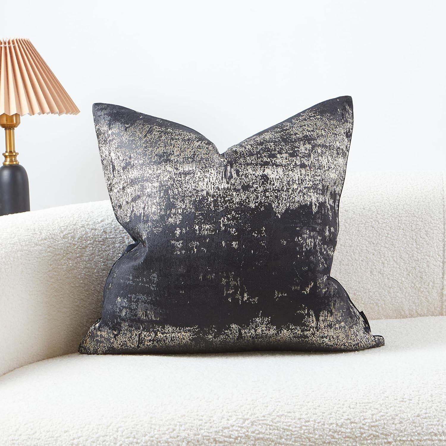 Throw Pillow Covers Luxury Black Throw Pillow Cover Modern Gold Decorative Pillowcase for Couch Sofa Living Room Bedroom Car 18x18 inch