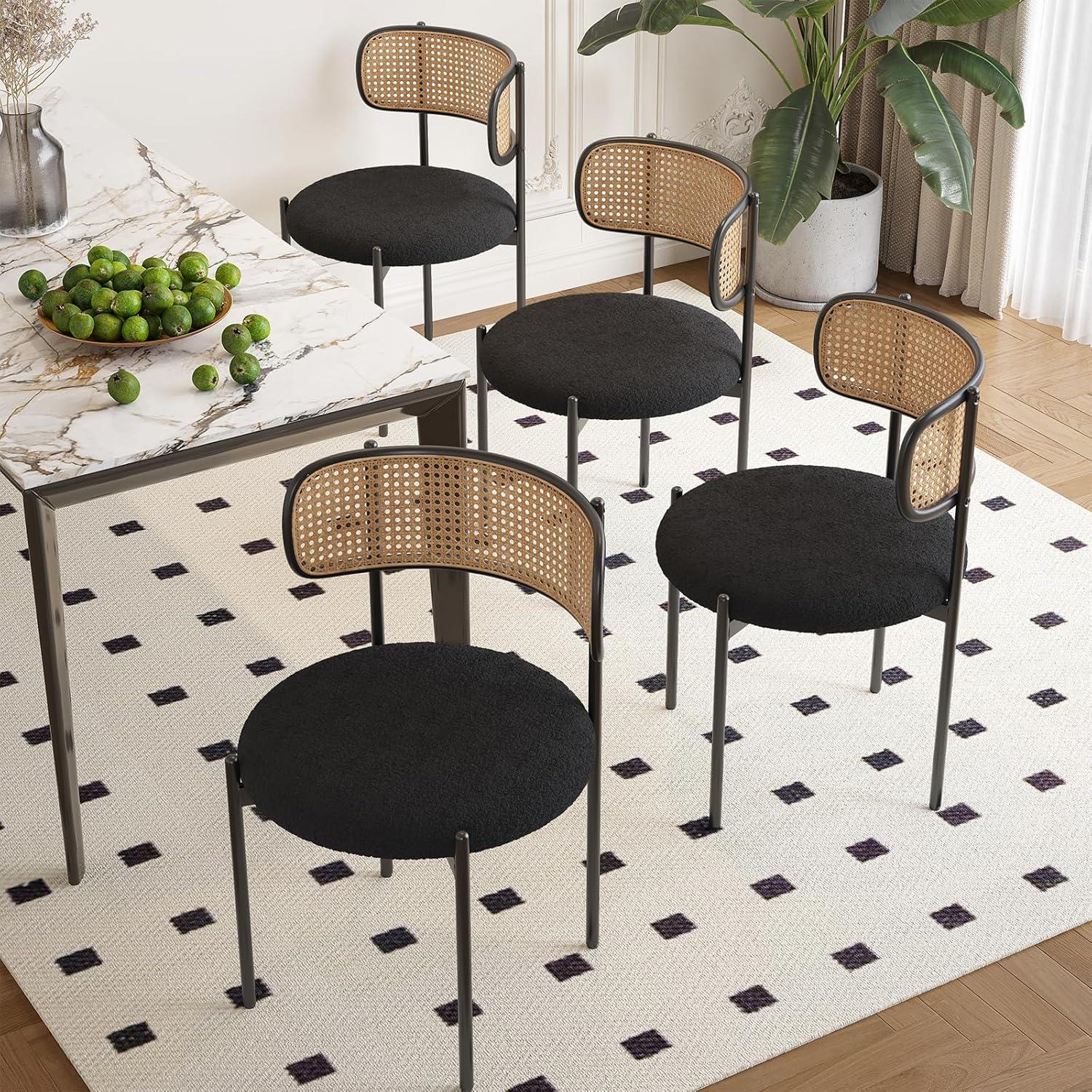 Bay Isle Home™ Kitchen Chairs Set Of 2, Mid-Century Modern Dining Chairs,Kitchen Dining Room Chairs, Rattan Backrest Round Upholstered Dining Chairs,Beige