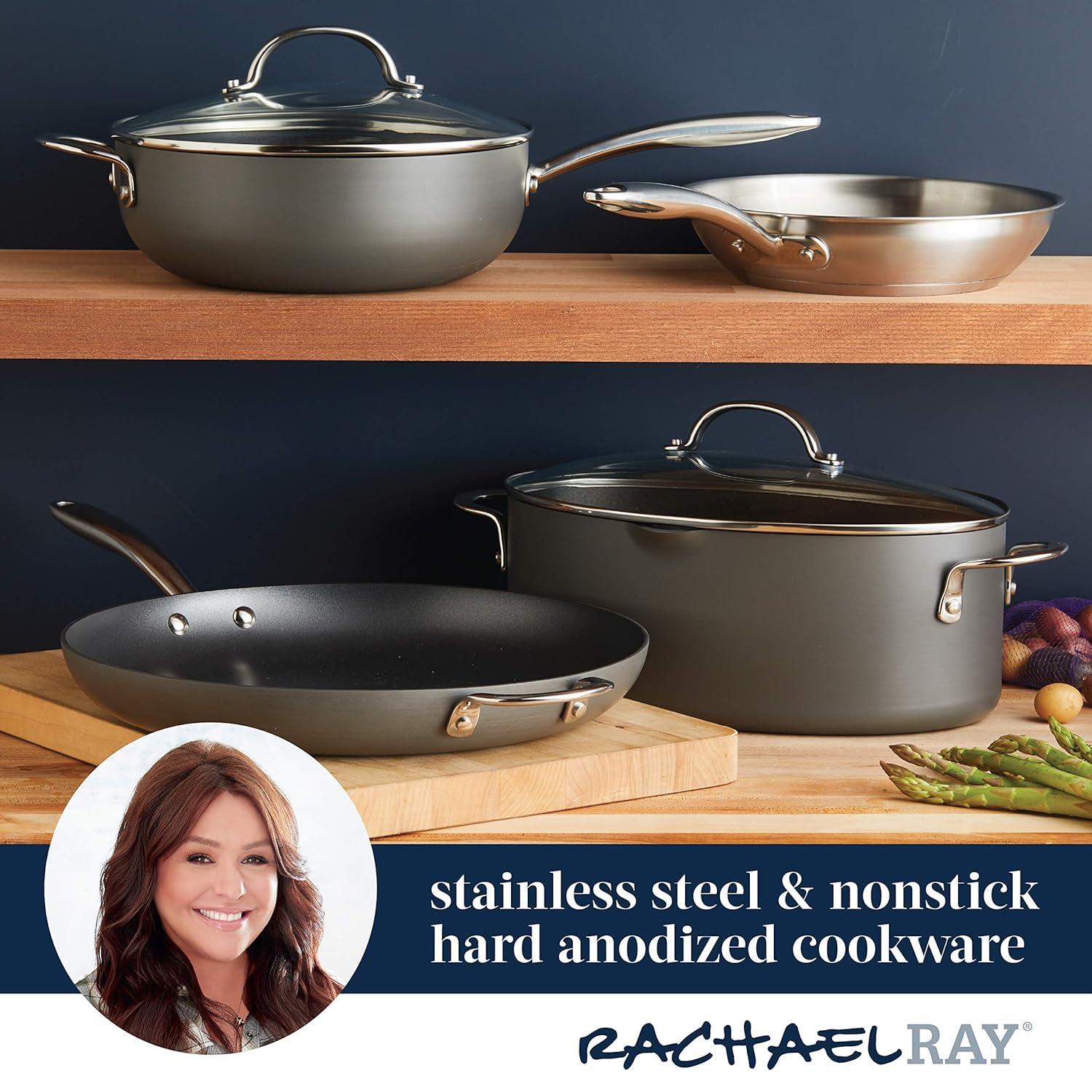 Rachael Ray Hard Anodized 14 inch Nonstick Frying Pan with Helper Handle, Gray