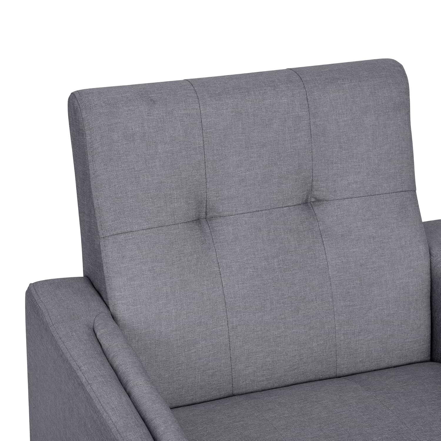 Flash Furniture Conrad Mid-Century Modern Commercial Grade Armchair with Tufted Faux Linen Upholstery & Solid Wood Legs in Slate Gray